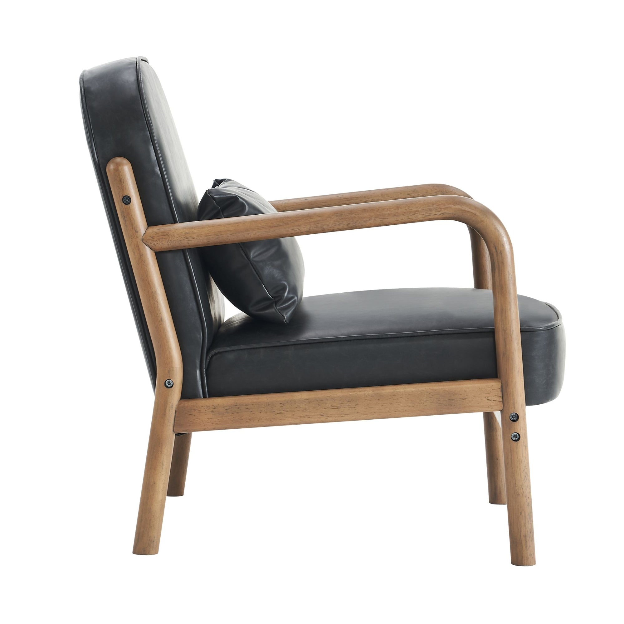 Fani Accent Chair, Faux Leather in Black PU and Walnut