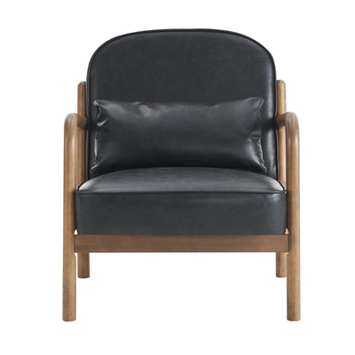 Fani Accent Chair, Faux Leather in Black PU and Walnut