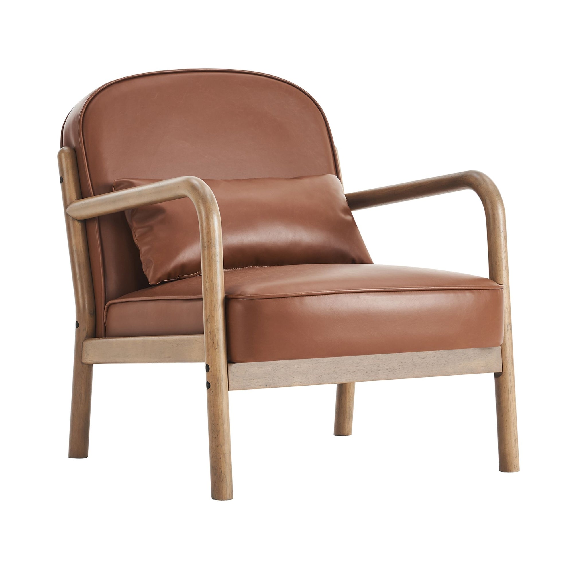 Fani Accent Chair, Faux Leather in Saddle PU and Walnut