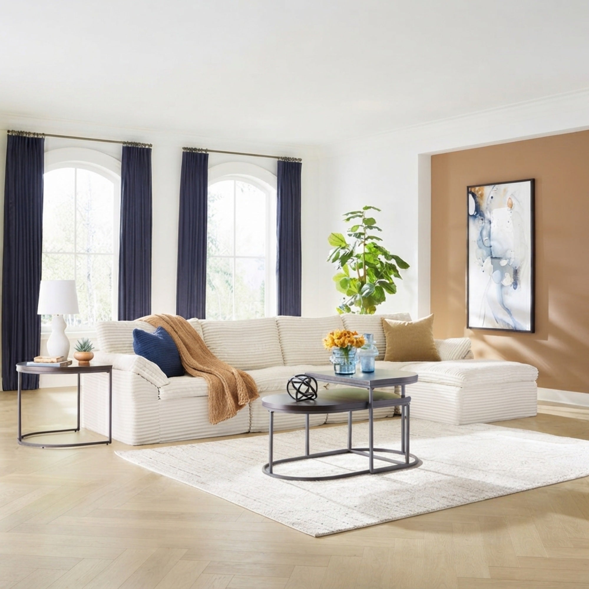 Fannin 4-Piece Boneless Sectional with Ottoman in Ivory