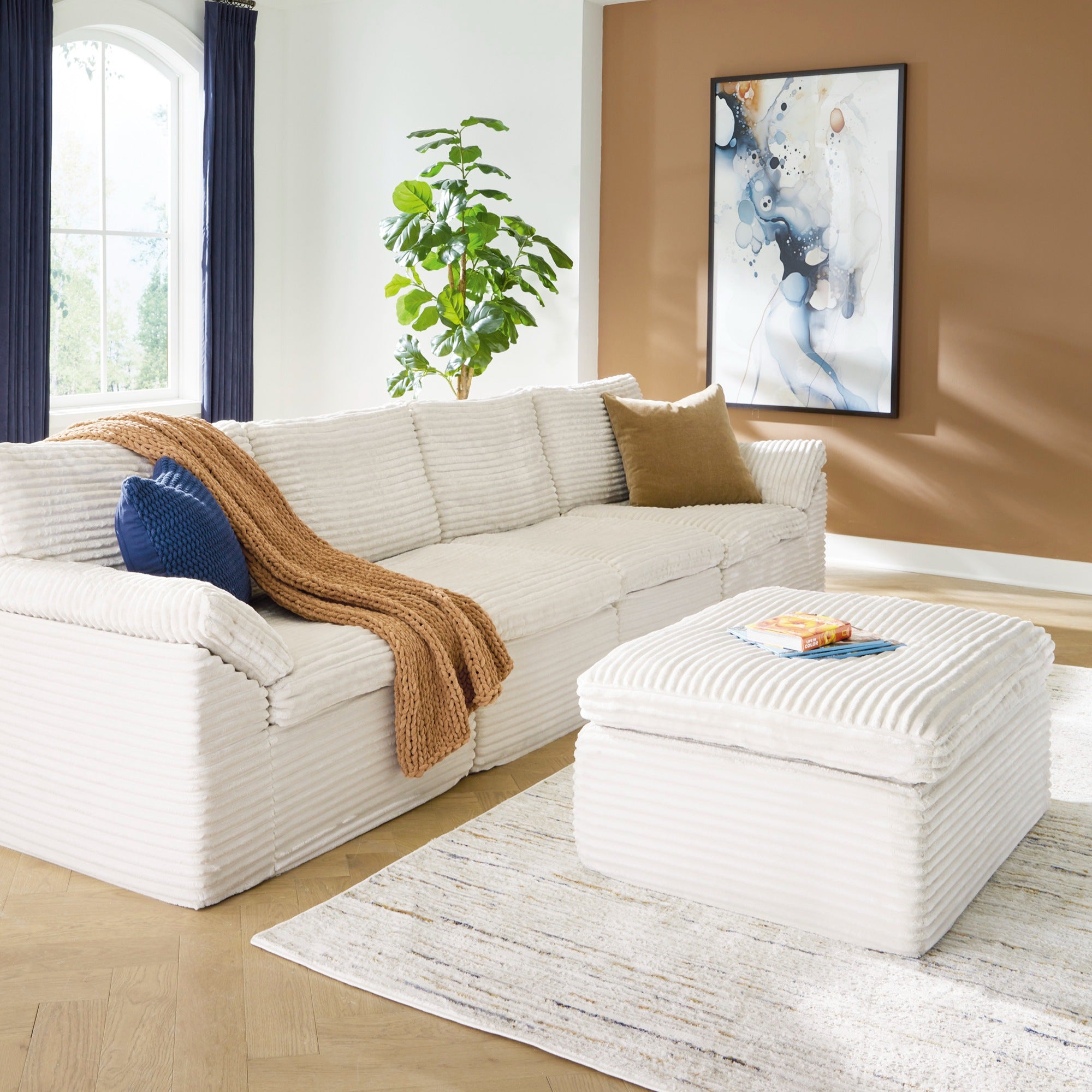 Fannin 4-Piece Boneless Sectional with Ottoman in Ivory