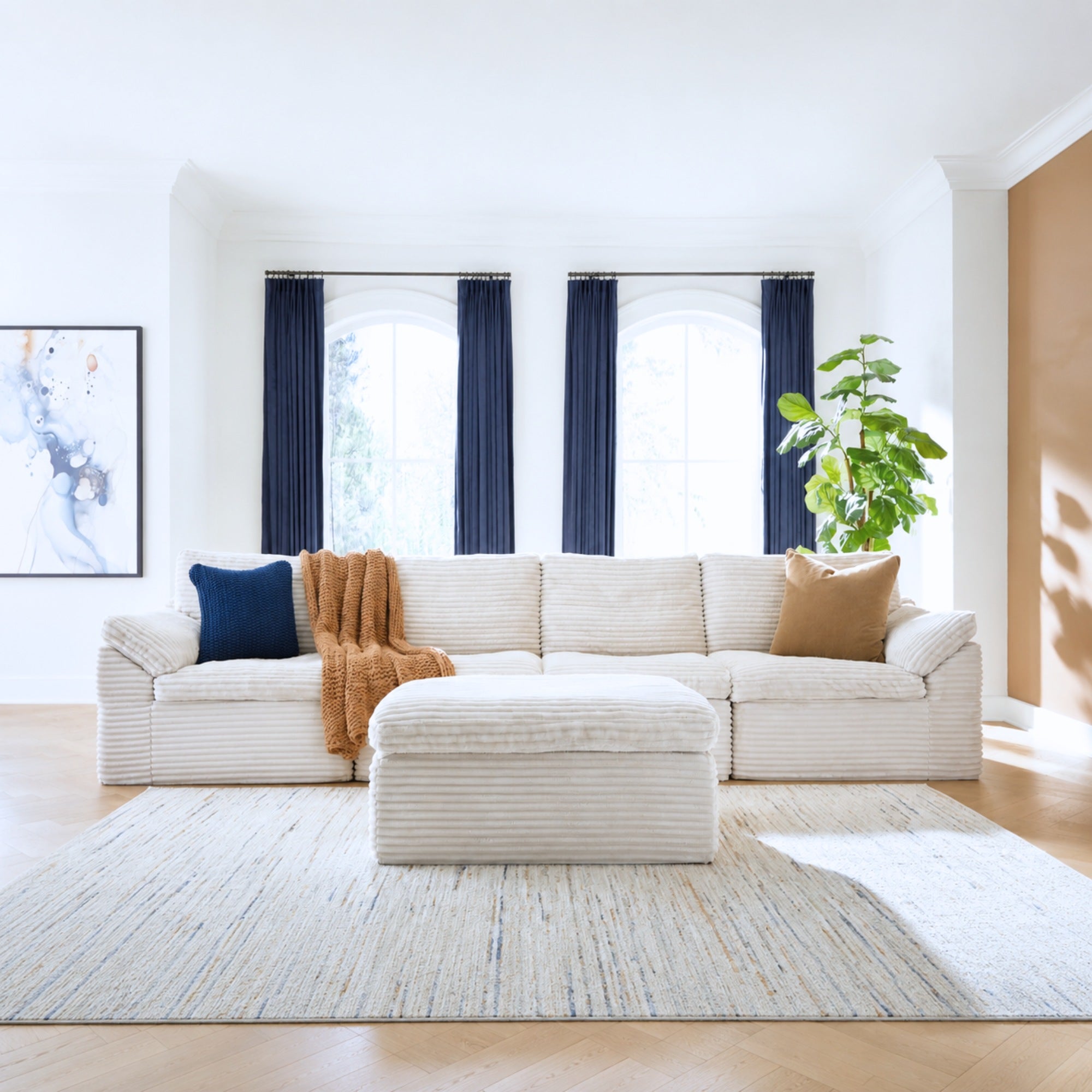 Fannin 4-Piece Boneless Sectional with Ottoman in Ivory