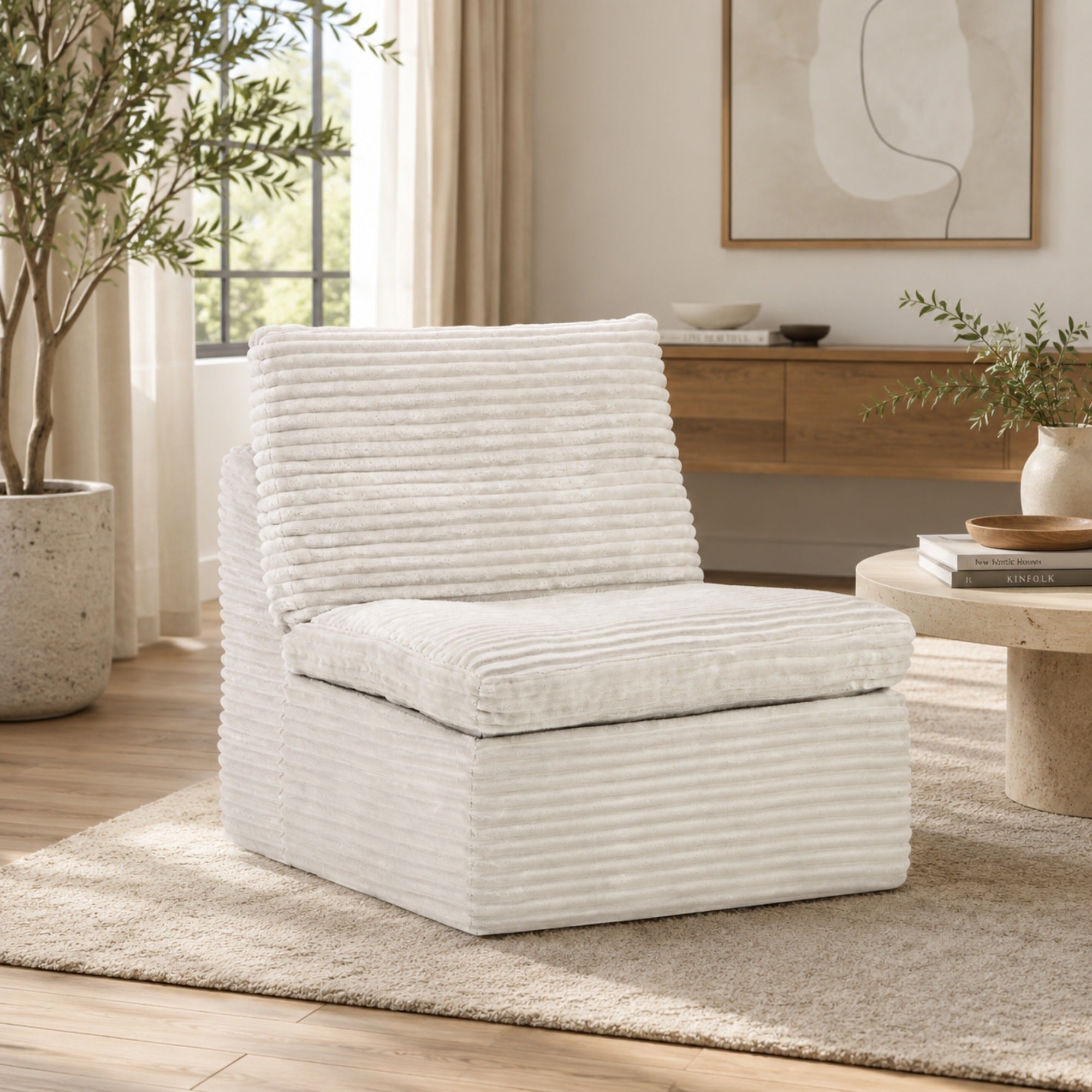 Fannin Boneless Armless Chair in Ivory