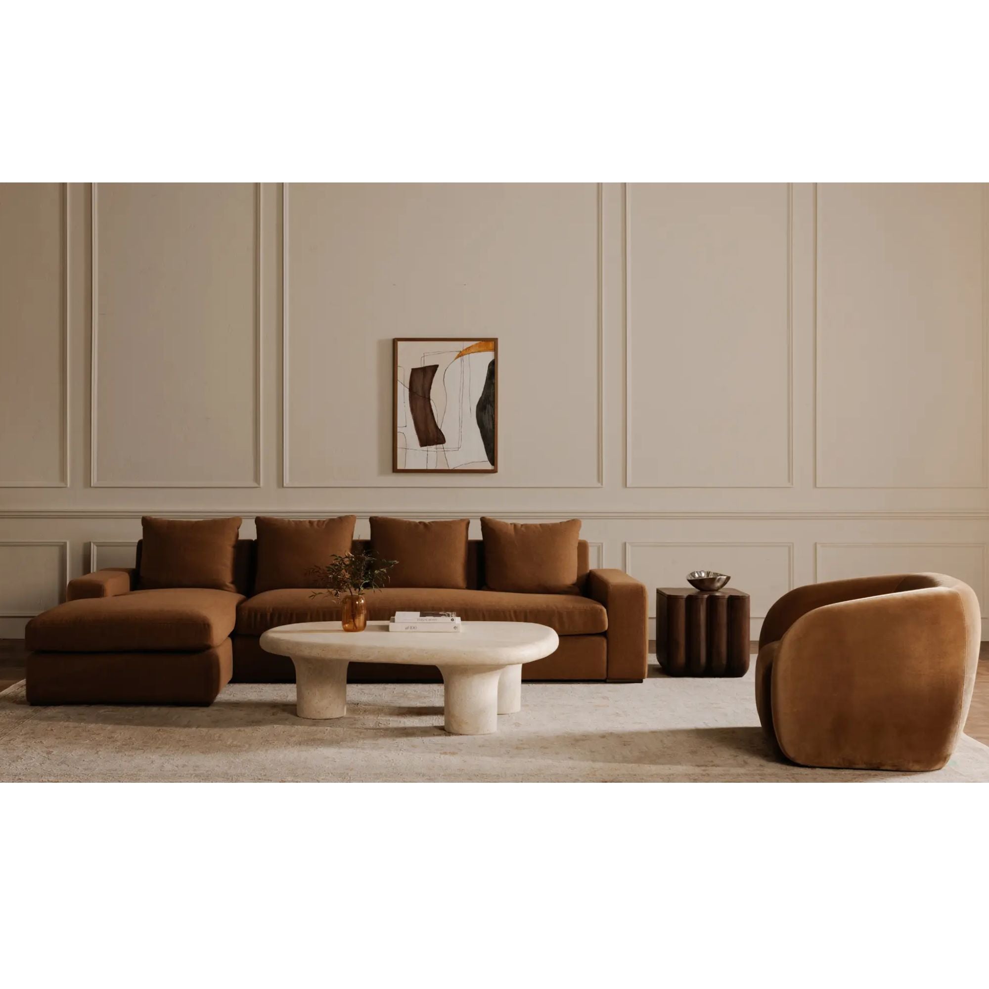 Moe's Home Faye Collection Accent Chair Tan Faux Mohair | CastleUp Experience Centre Online Furniture