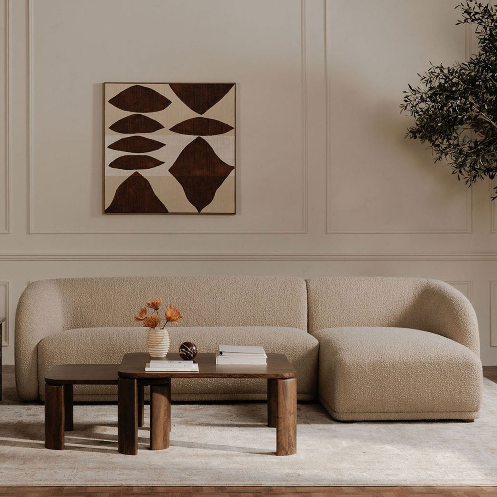 Faye Sectional Beige Bouclé