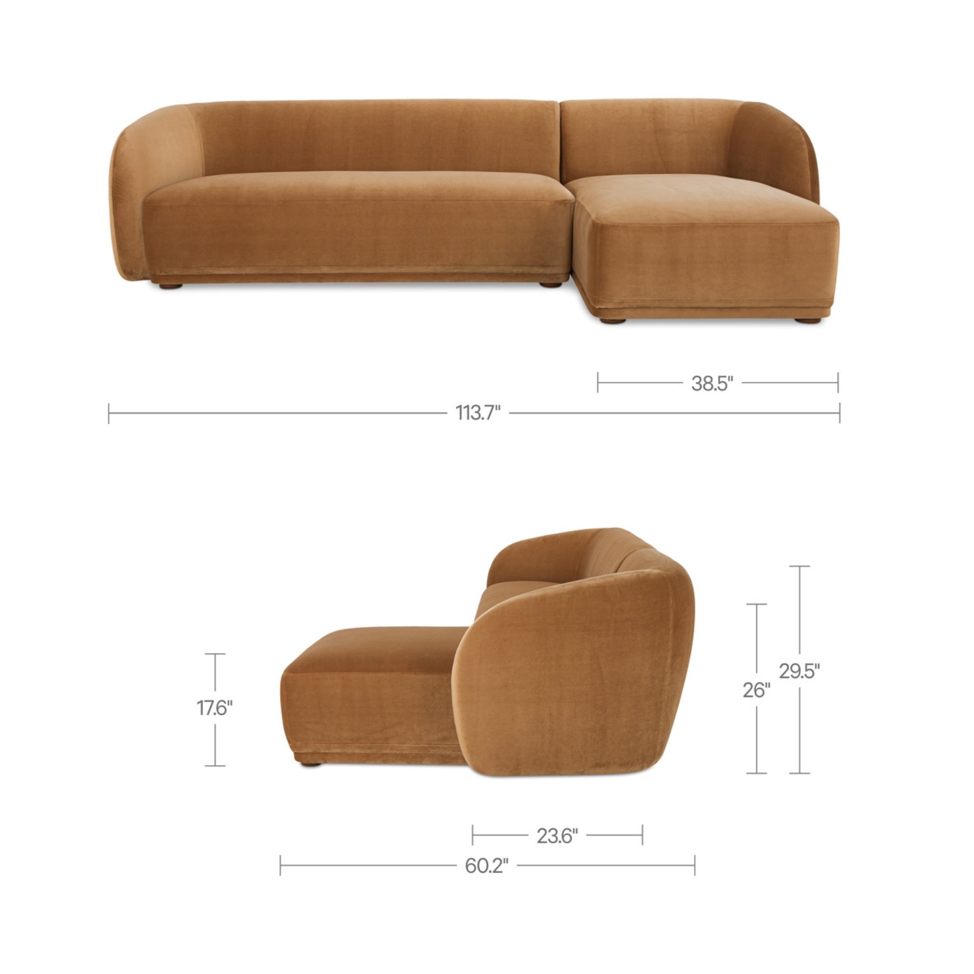 Faye Sectional Tan Faux Mohair