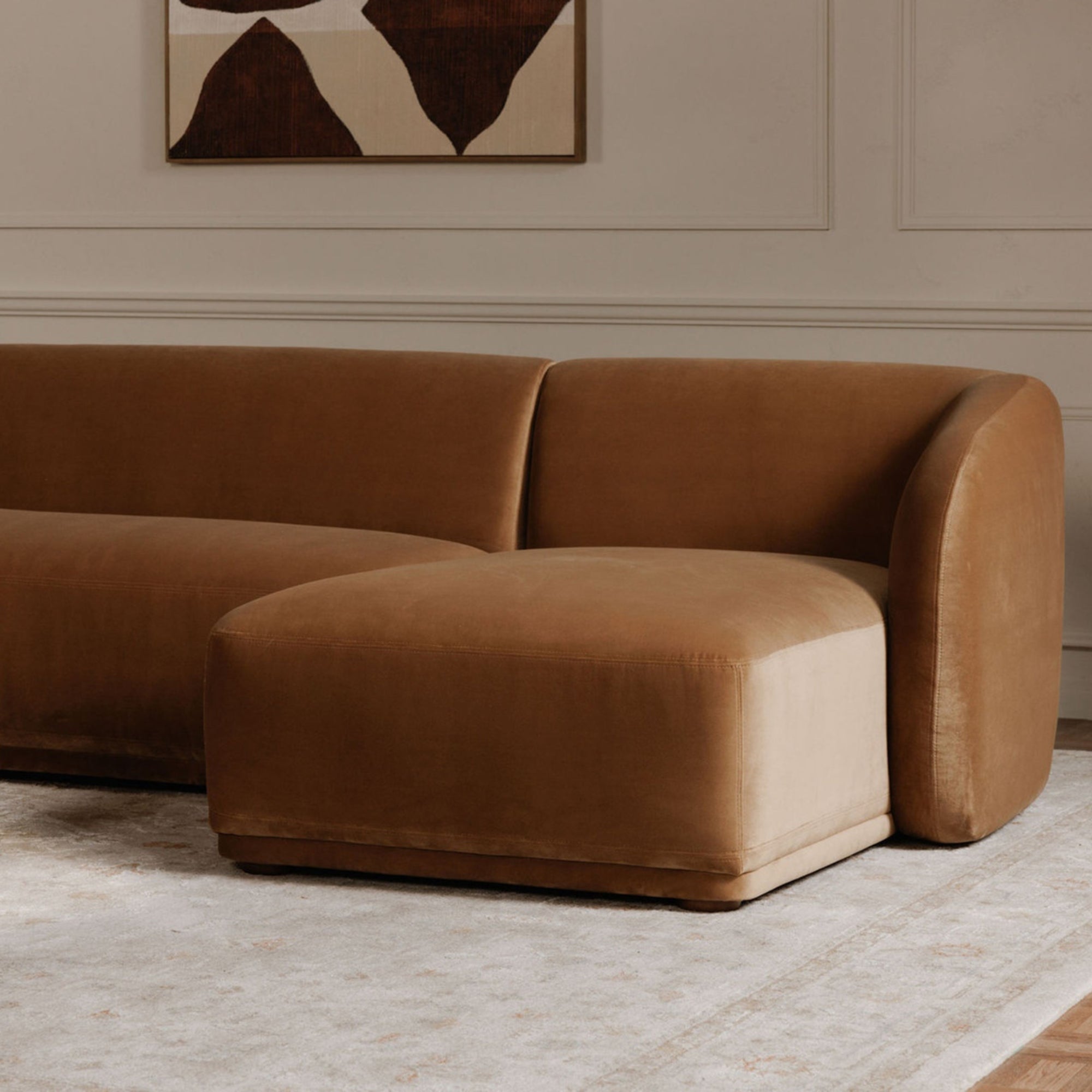 Faye Sectional Tan Faux Mohair