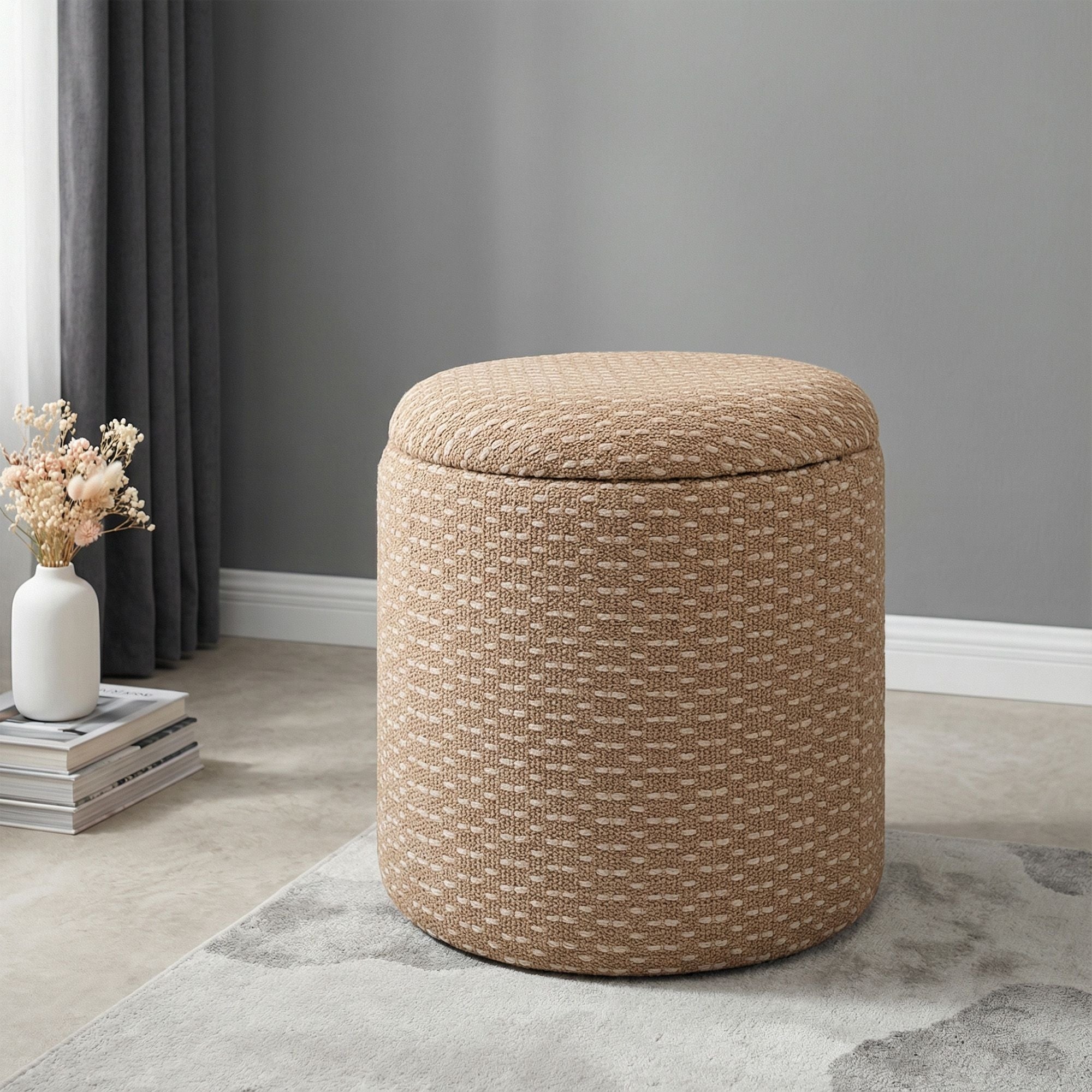 Fenna Round Storage Ottoman – Camel