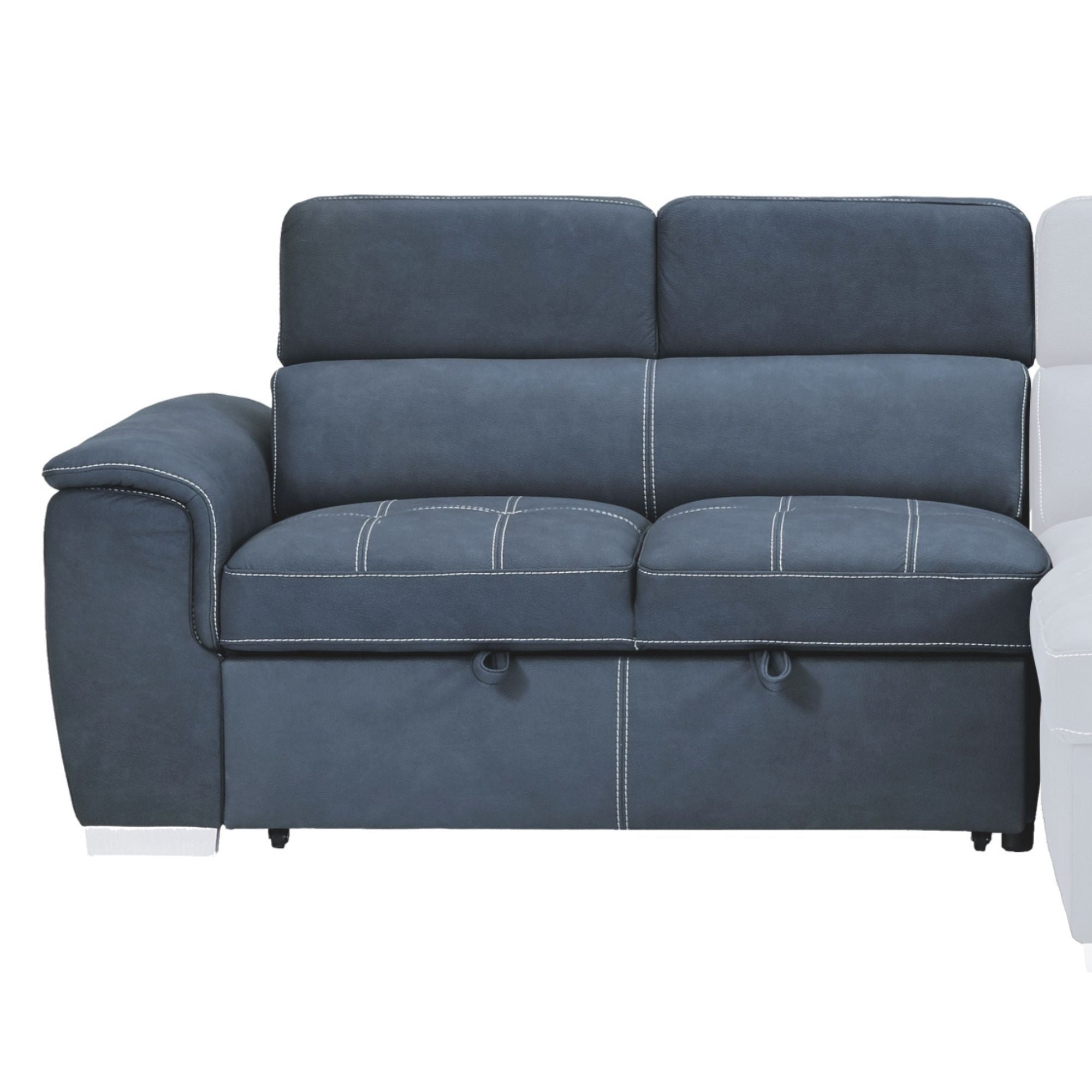 MAZ Ferriday RHF 2-piece sectional sleeper in vibrant blue, showcasing the comfortable sofa with fold-out bed and modern design.