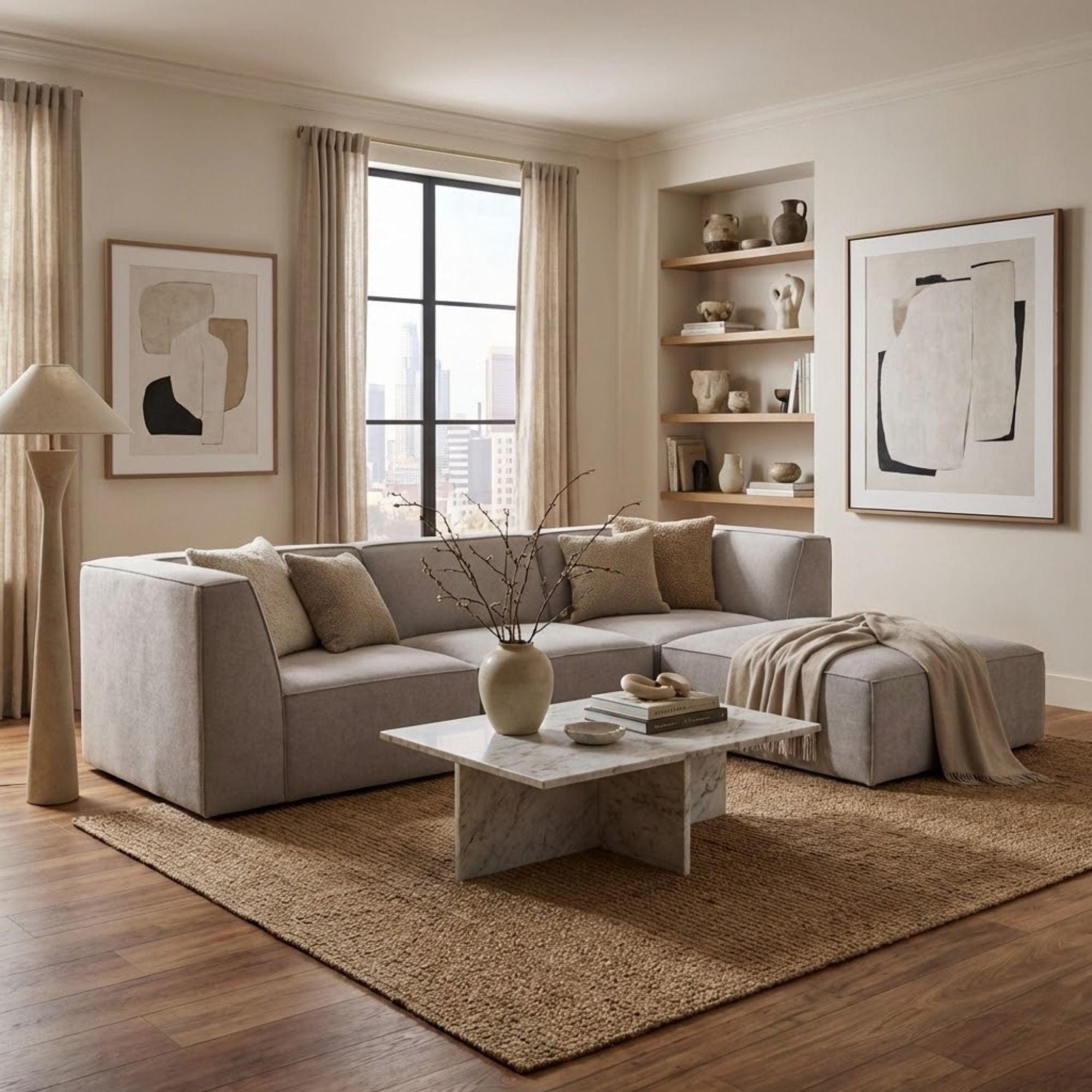 Steel grey designer sectional sofa from Statum Designs Inc with flare section, modern and comfortable for stylish living rooms.
