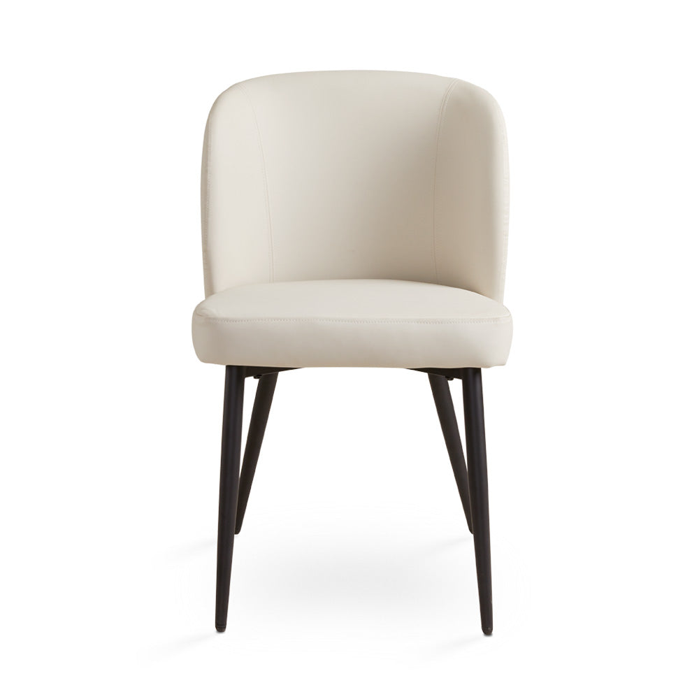 Ella + Ross Divya Aspen taupe PU dining chair with black legs, front view showcasing modern design and comfortable seating.