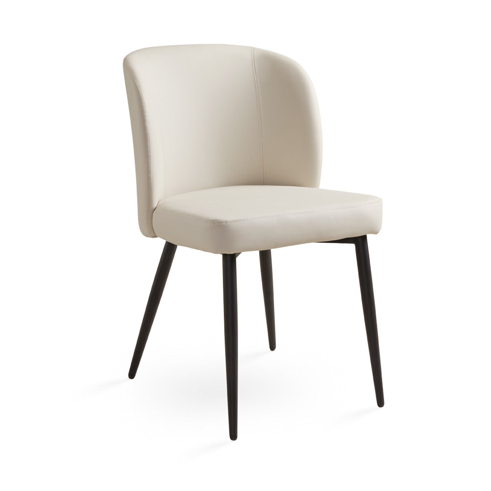 Ella + Ross Divya dining chair with taupe PU upholstery and black legs, shown from a three-quarter angle.