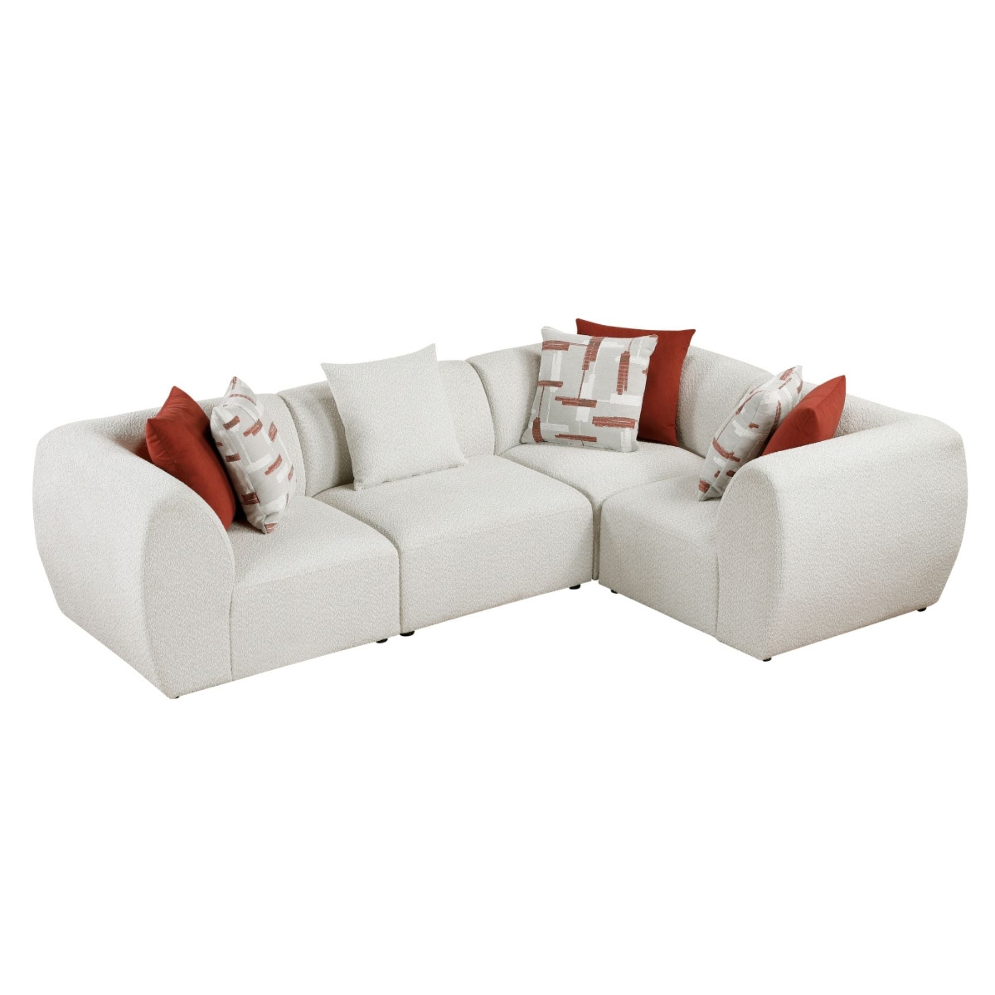 MAZ Designer Collection Franz 4-piece modular sectional sofa with plush cushions and modern design in neutral fabric.