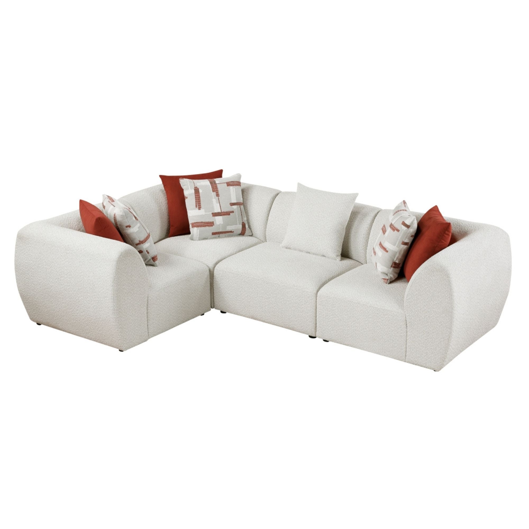 MAZ Designer Collection Franz 4-piece modular sectional sofa with plush cushions and contemporary design, shown in a stylish living room setting.