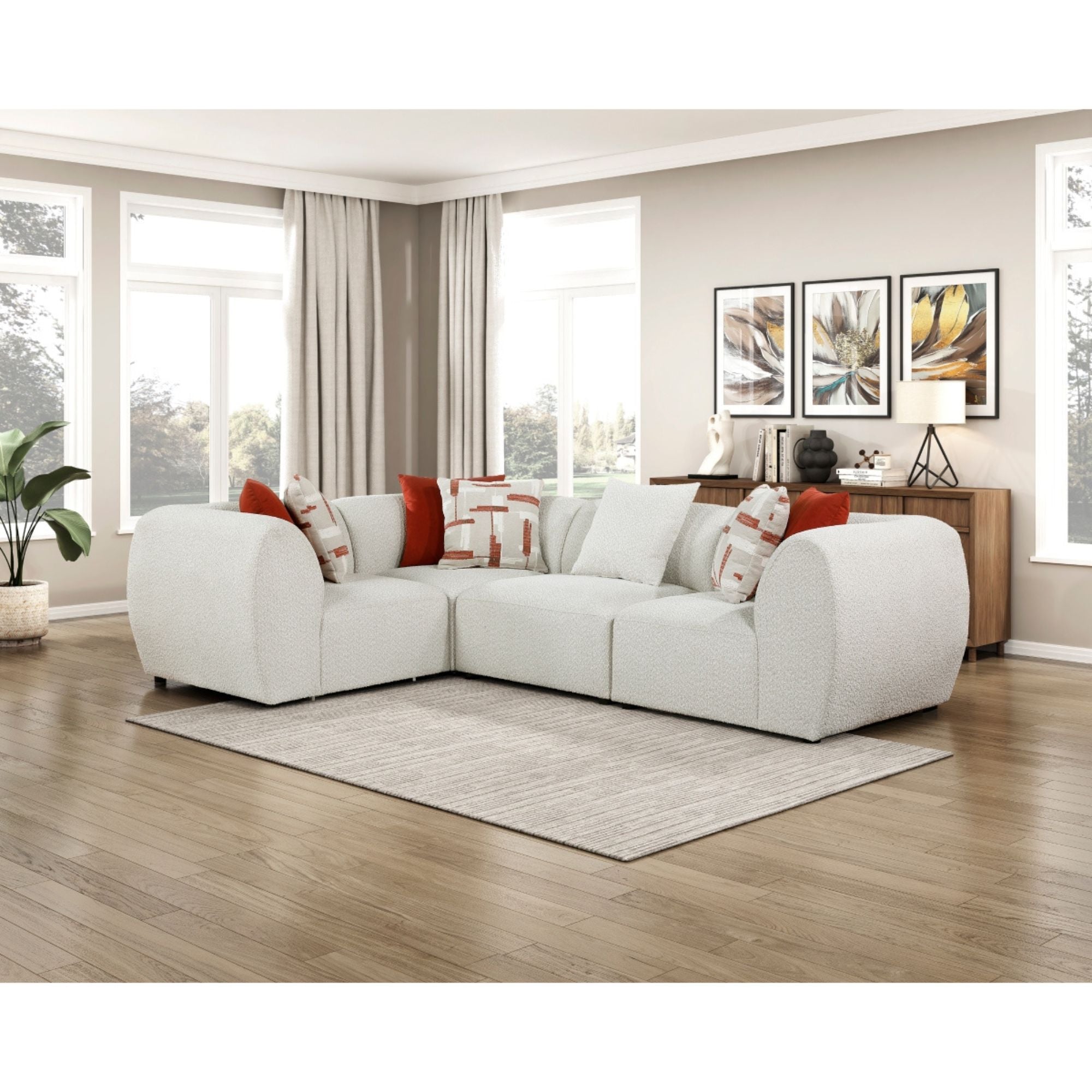 MAZ Designer Collection Franz 4-piece modular sectional sofa with plush cushions and modern design, perfect for stylish living rooms.