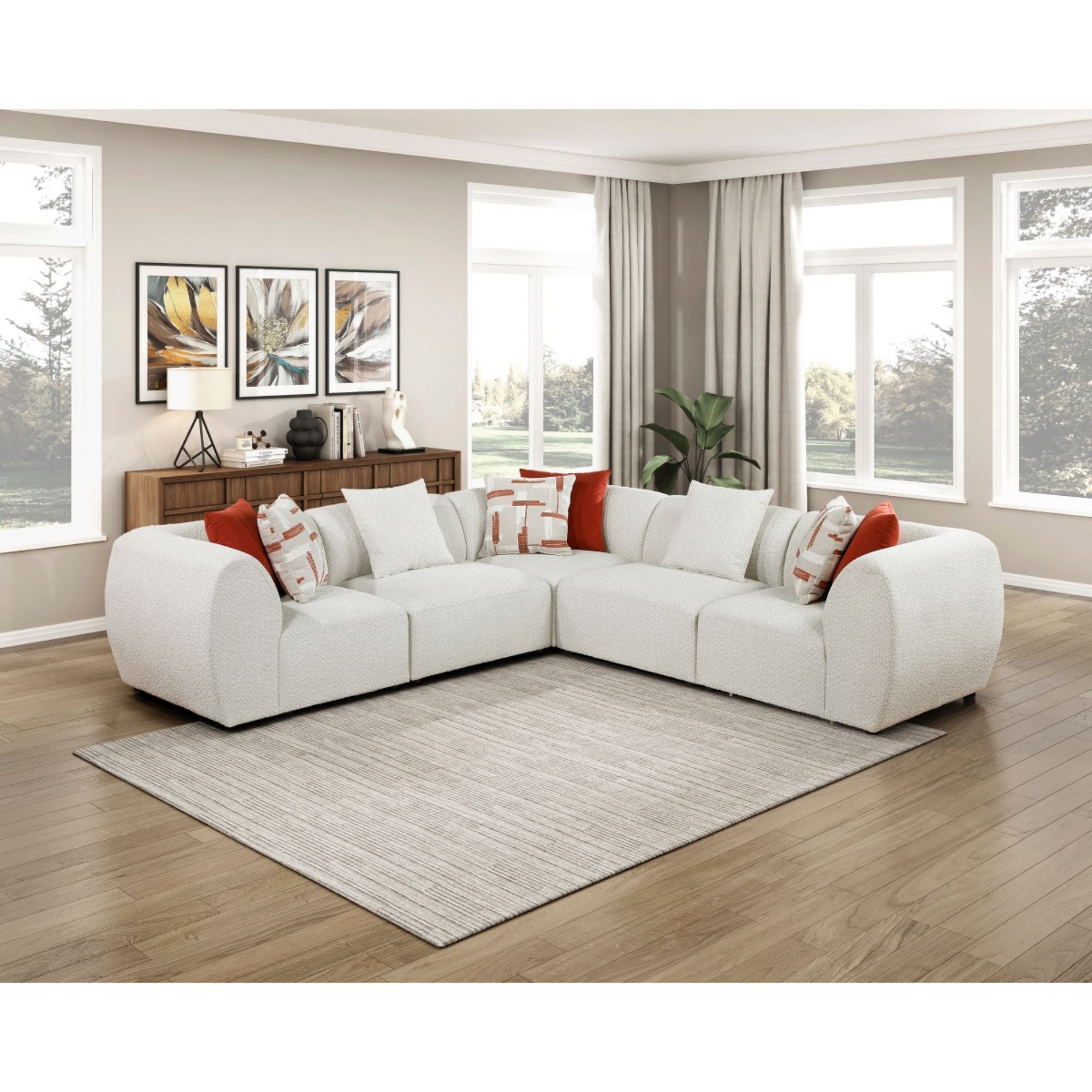 MAZ Franz 5-piece modular sectional sofa set with plush cushions and modern design, perfect for contemporary living rooms.