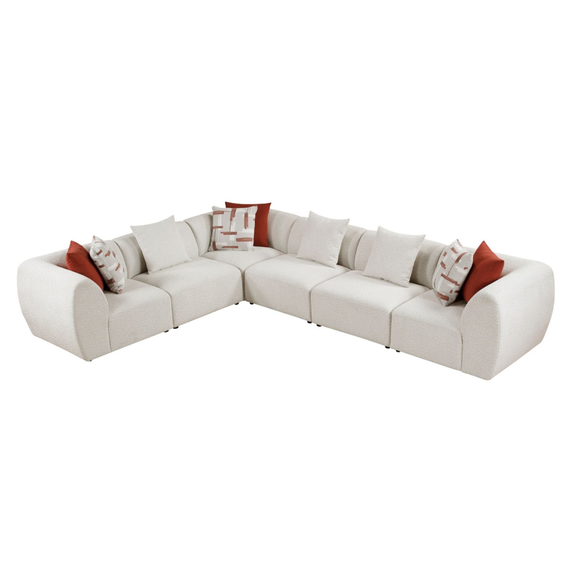 Franz 7-piece L-shaped sectional sofa by MAZ, featuring plush cushions and modern design in a spacious living room setting.