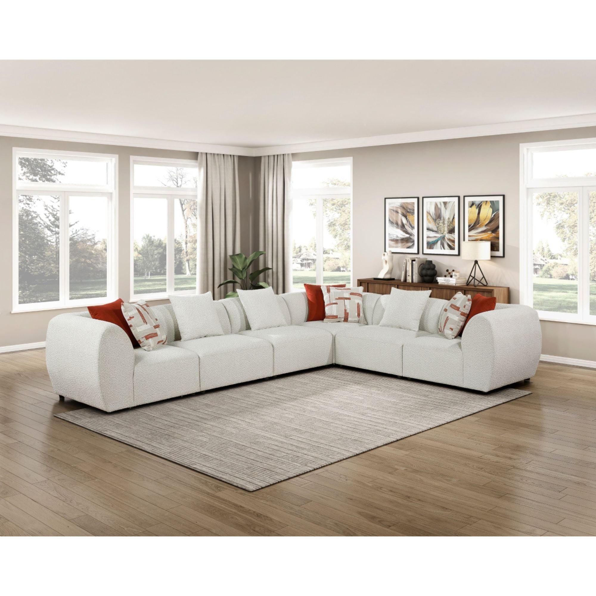 MAZ Franz 7-piece L-shaped sectional sofa with plush cushions and modern design, perfect for contemporary living room decor.
