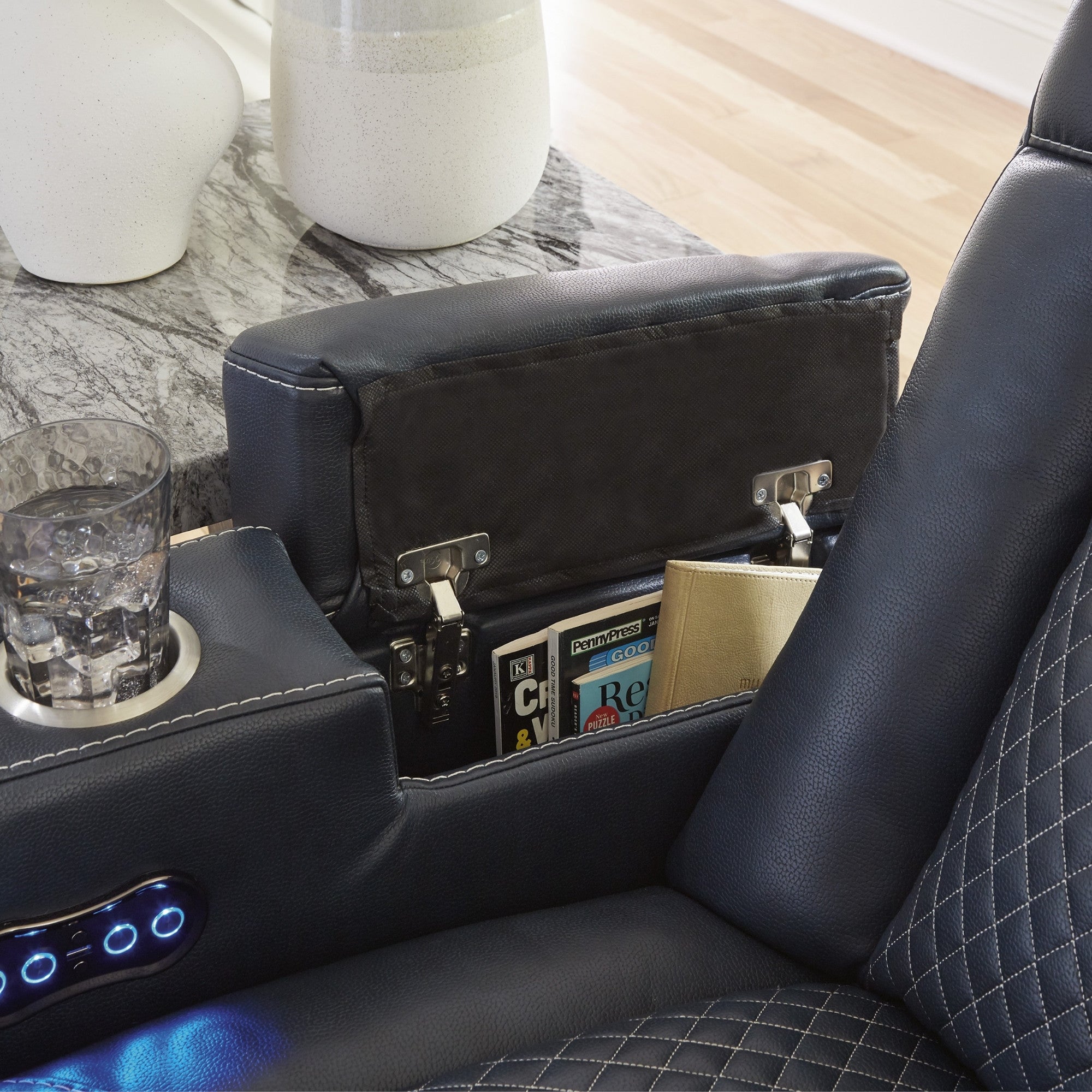 Fyne-Dyme Power Reclining Loveseat with Adjustable Headrest Sapphire