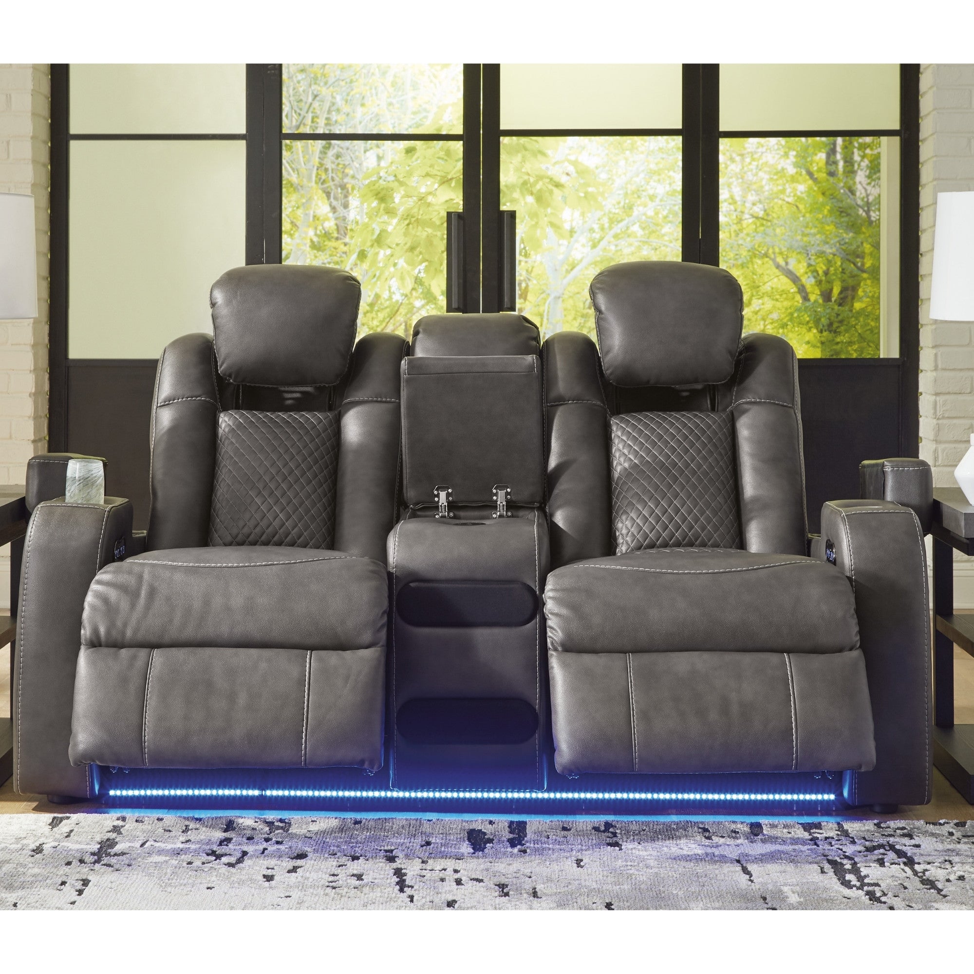 Fyne-Dyme Power Reclining Loveseat with Adjustable Headrest Shadow