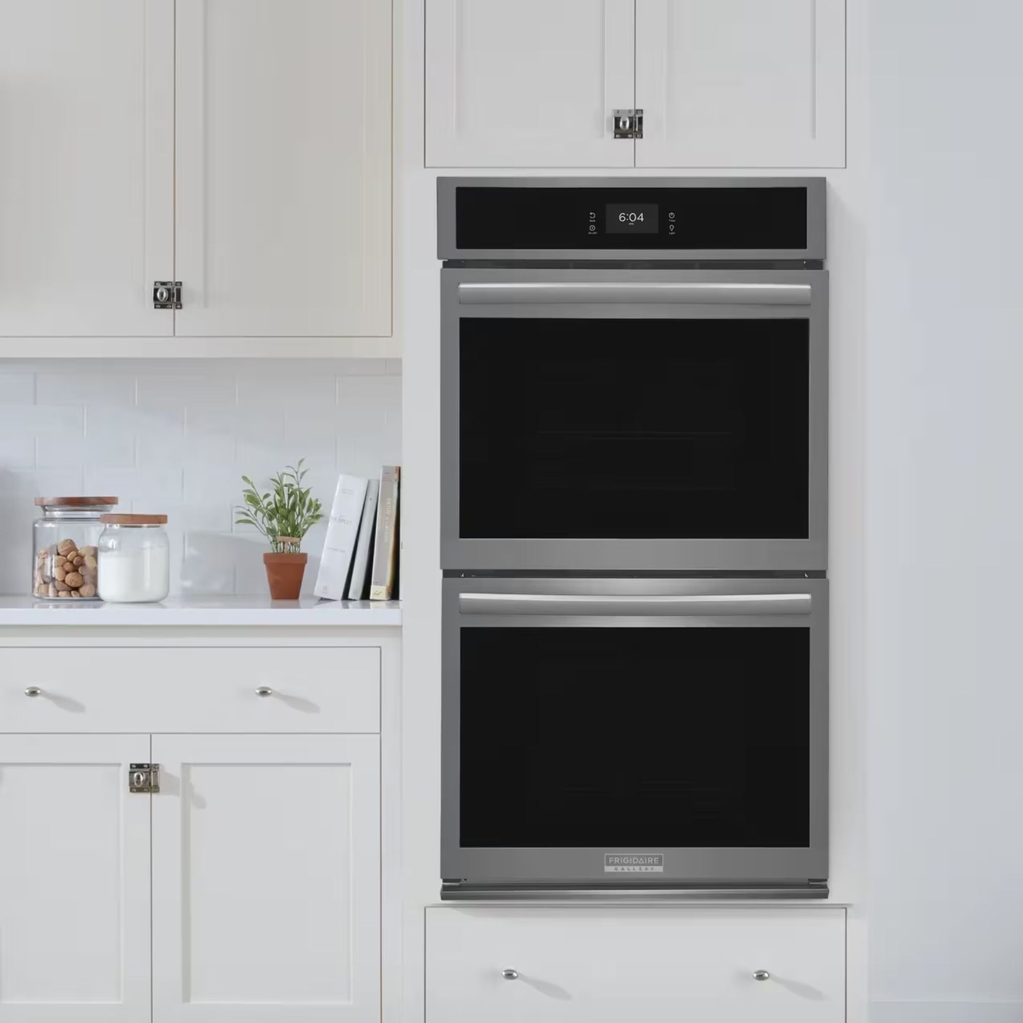 Frigidaire Gallery 27-inch double electric wall oven with black stainless steel finish and total convection cooking.