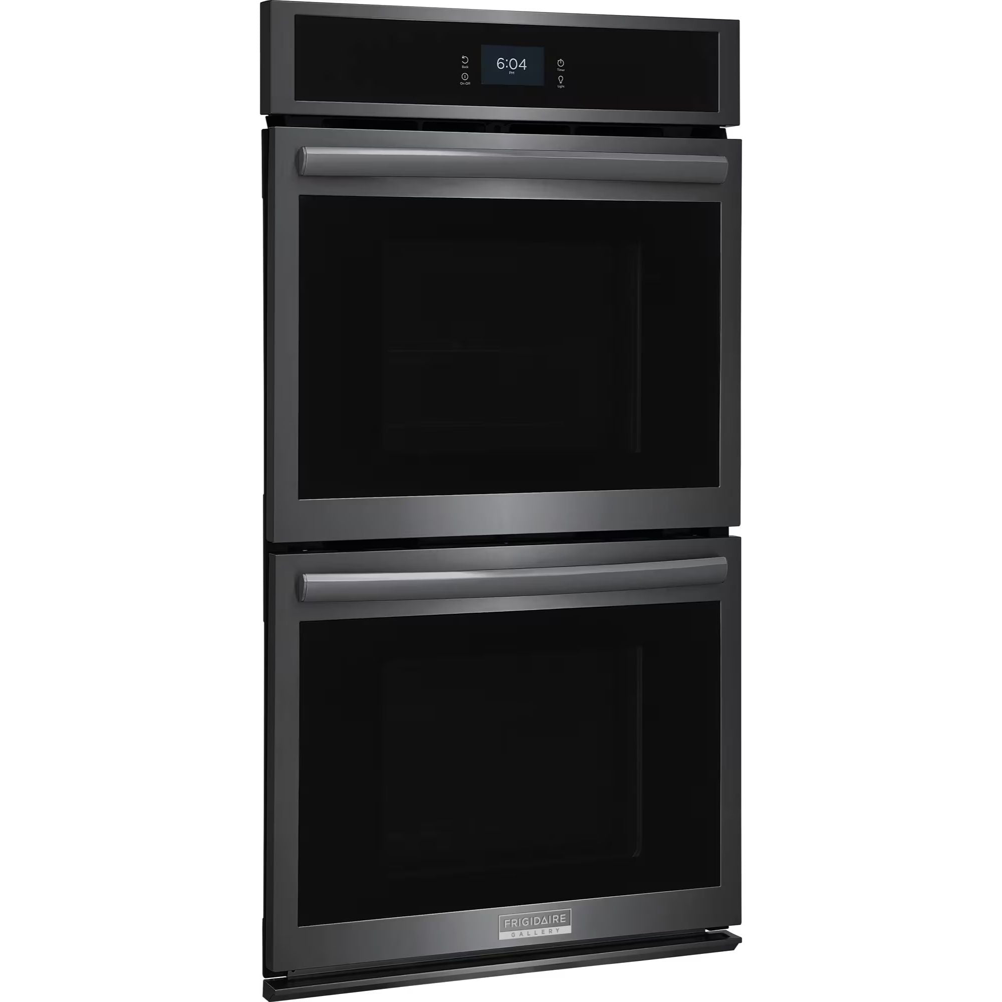 Frigidaire Gallery 27-inch double electric wall oven with black stainless steel finish and total convection cooking.