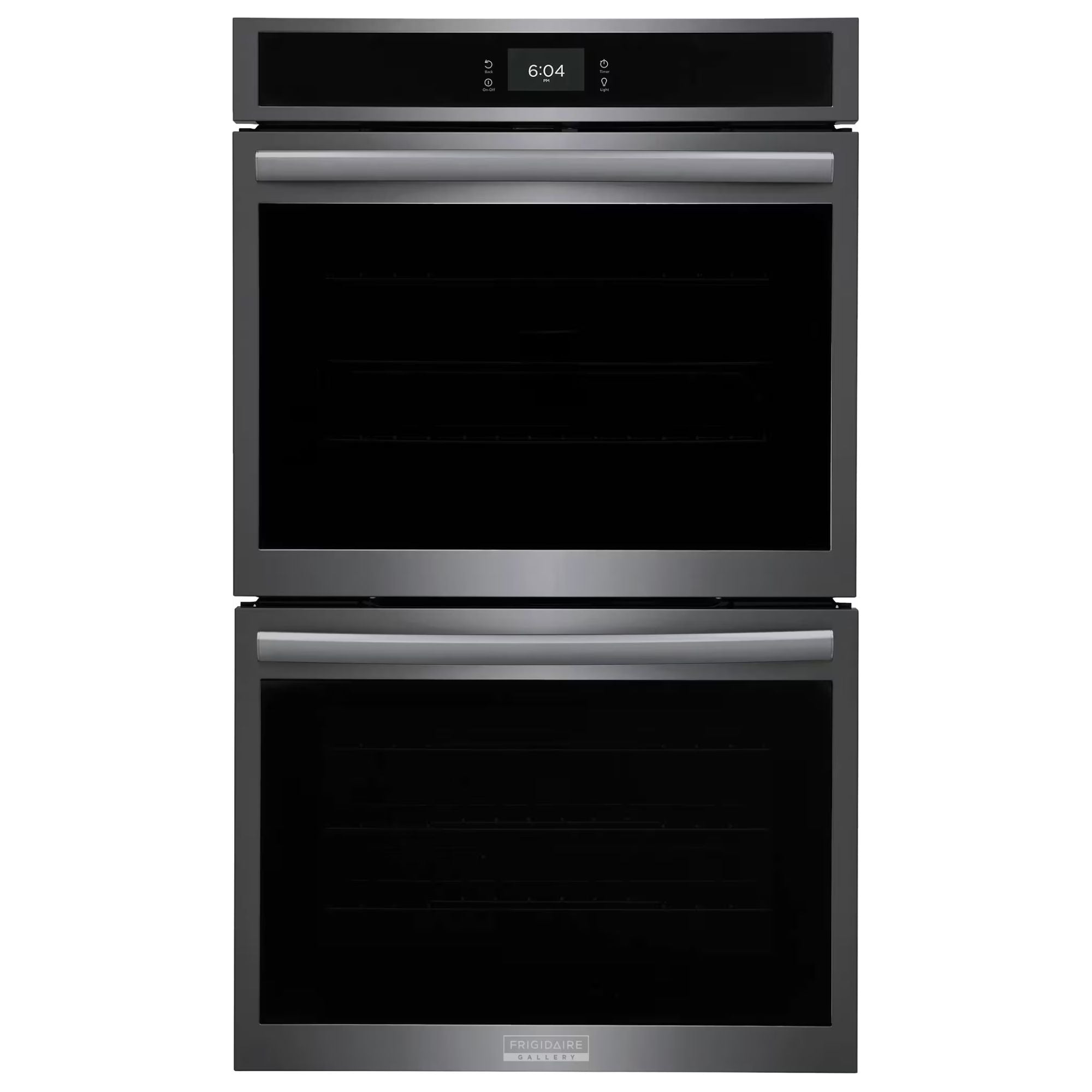 Frigidaire Gallery 30-inch double electric wall oven with black stainless steel finish and total convection cooking.