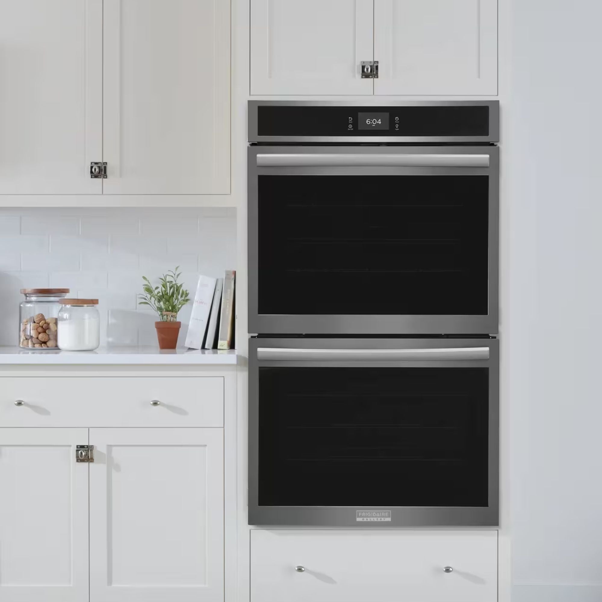 Frigidaire Gallery 30-inch double electric wall oven with black stainless steel finish and total convection cooking.