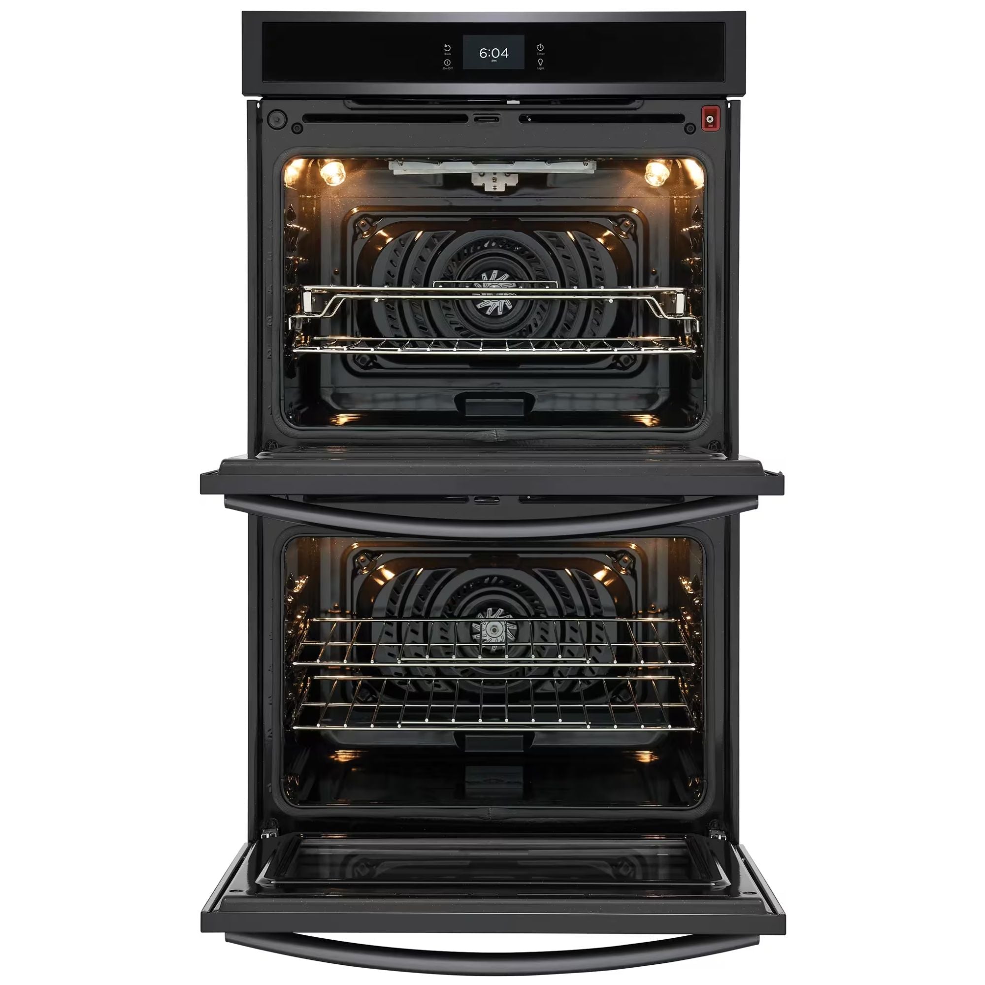 Frigidaire Gallery 30-inch double electric wall oven with black stainless steel finish and total convection cooking.