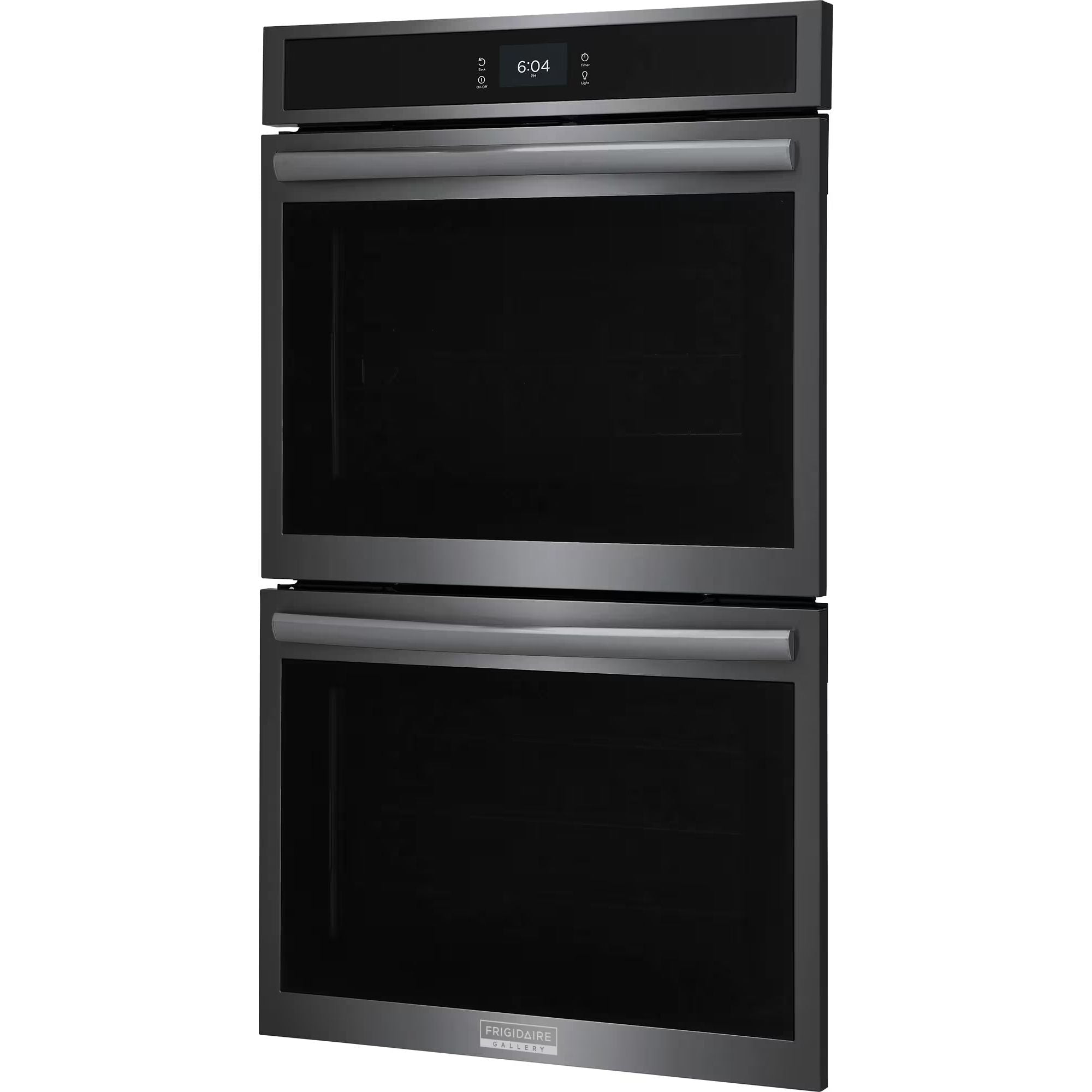Frigidaire Gallery 30-inch double electric wall oven with black stainless steel finish and convection cooking features.