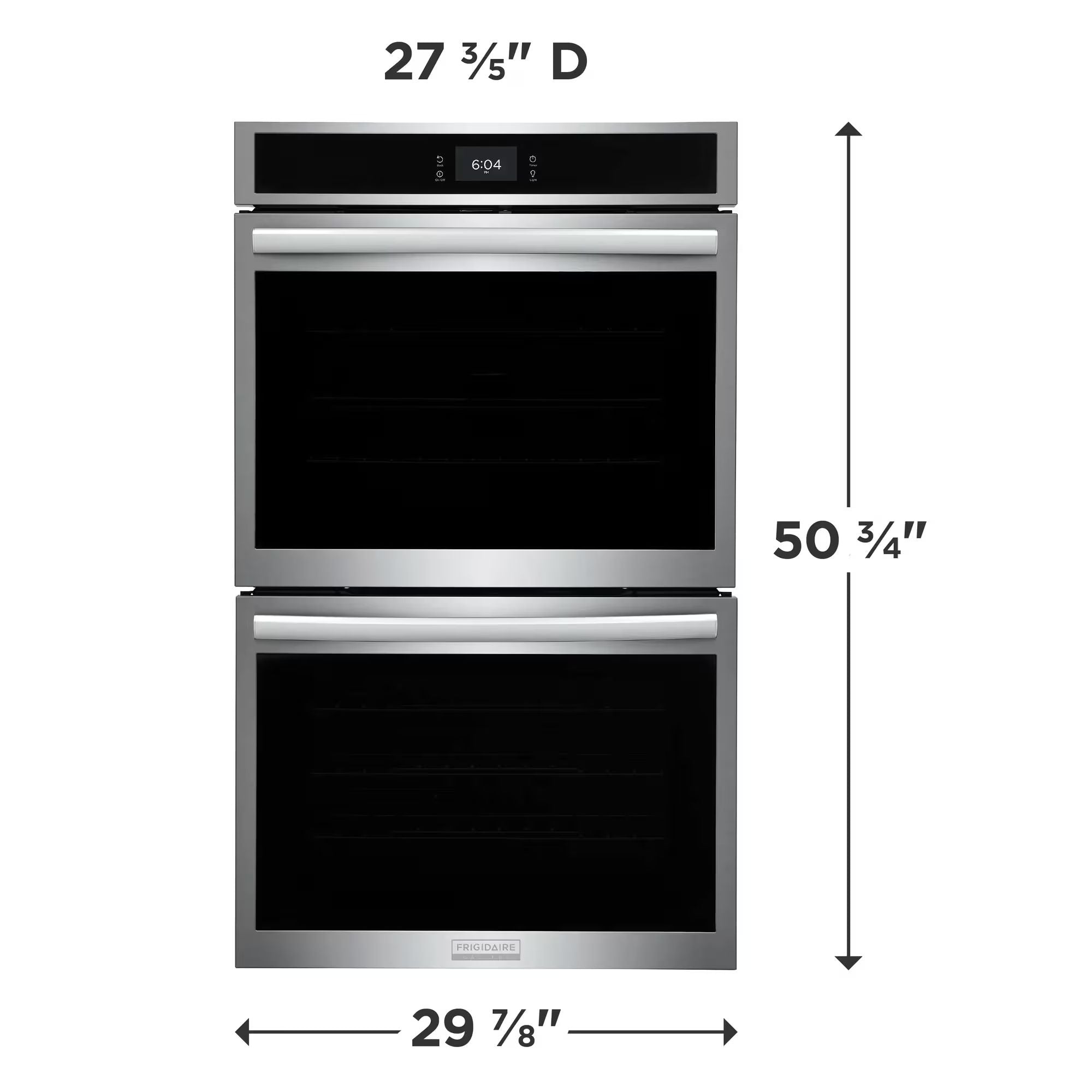 Frigidaire Gallery 30-inch double electric wall oven with stainless steel finish, featuring stone-baked pizza capability.