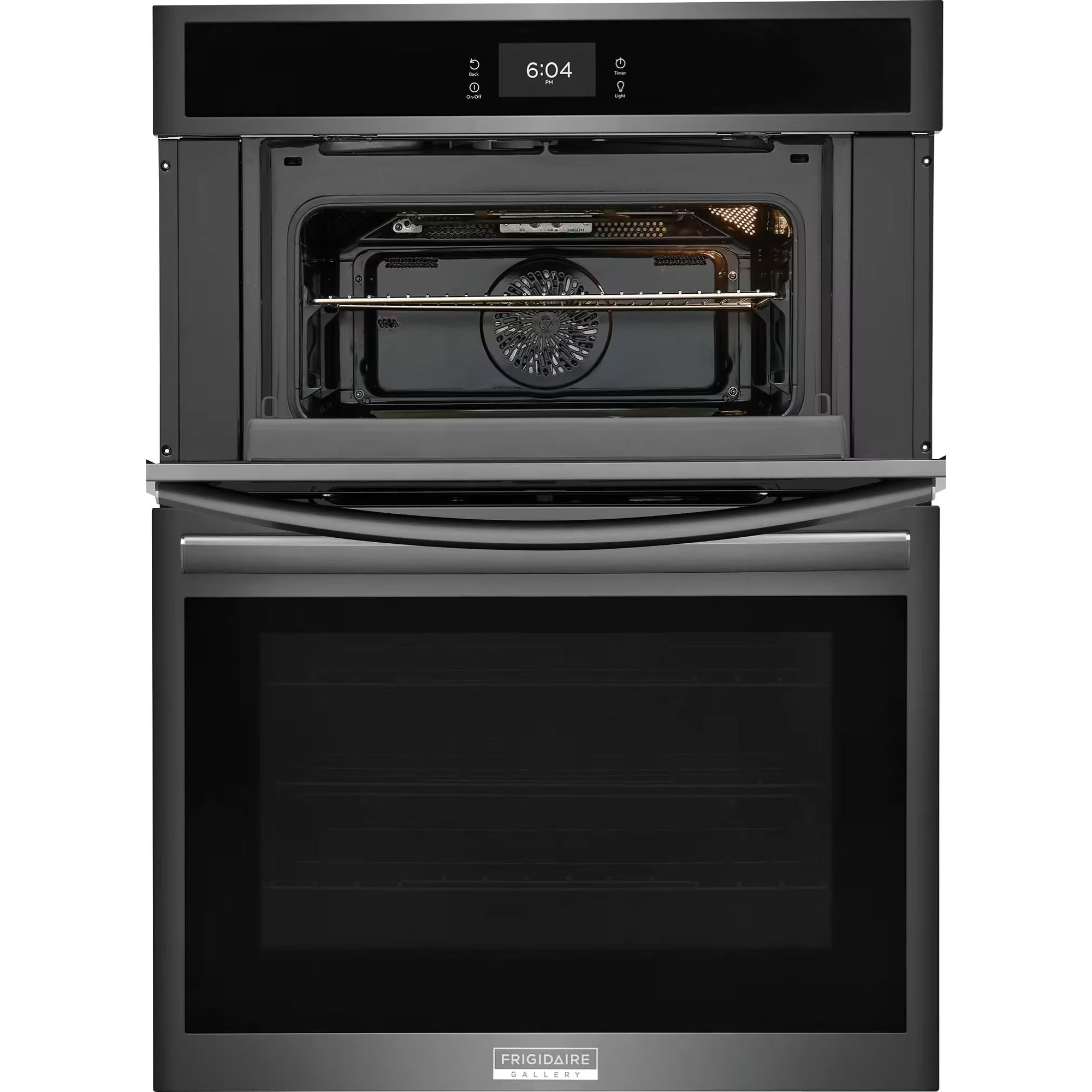 Frigidaire Gallery 30-inch black stainless steel wall oven and microwave combination, electronic control panel and modern design