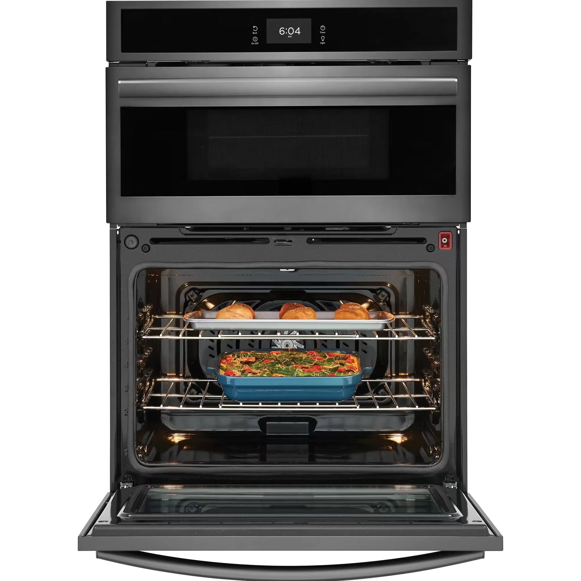 Frigidaire Gallery 30-inch black stainless steel wall oven and microwave combination, electronic controls, modern kitchen appliance