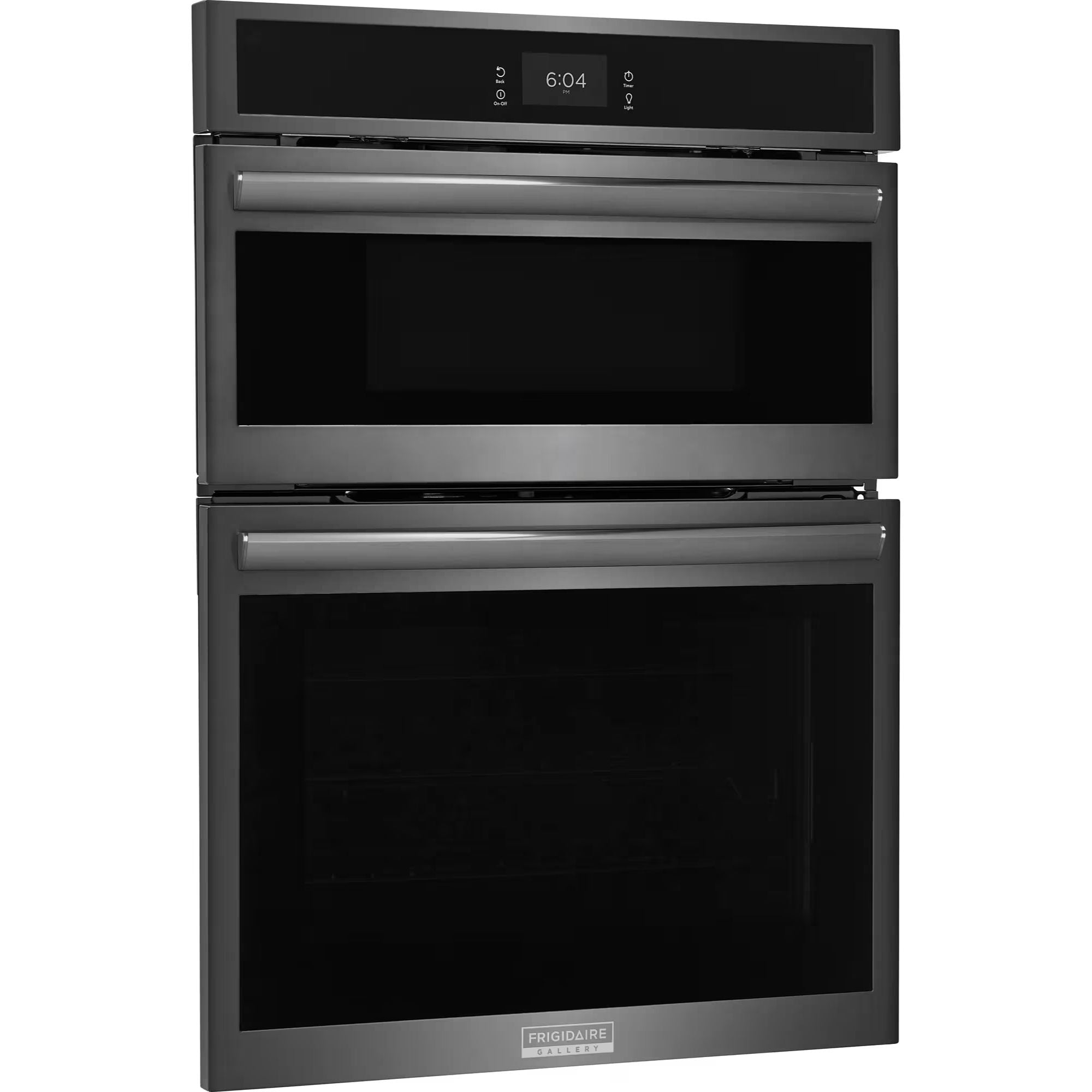 Frigidaire Gallery 30-inch black stainless steel wall oven and microwave combo, electronic control panel, modern kitchen appliance