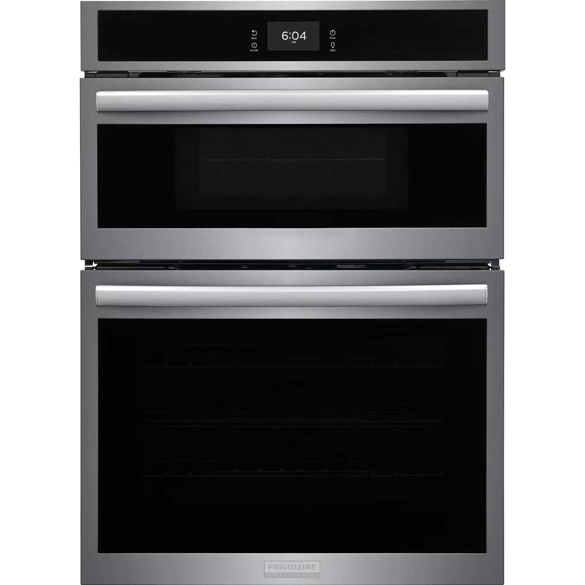 Frigidaire Gallery 30-inch stainless steel wall oven and microwave combination, showing the sleek kitchen appliance.