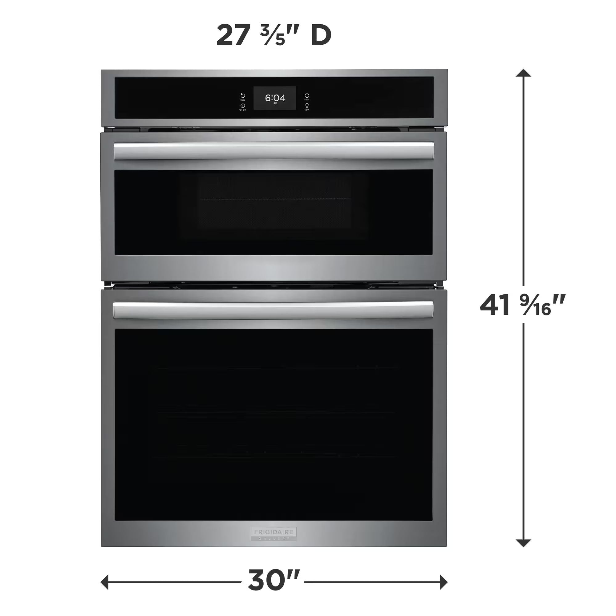 Frigidaire Gallery 30-inch stainless steel wall oven and microwave combination, showcasing the sleek, modern appliance design.