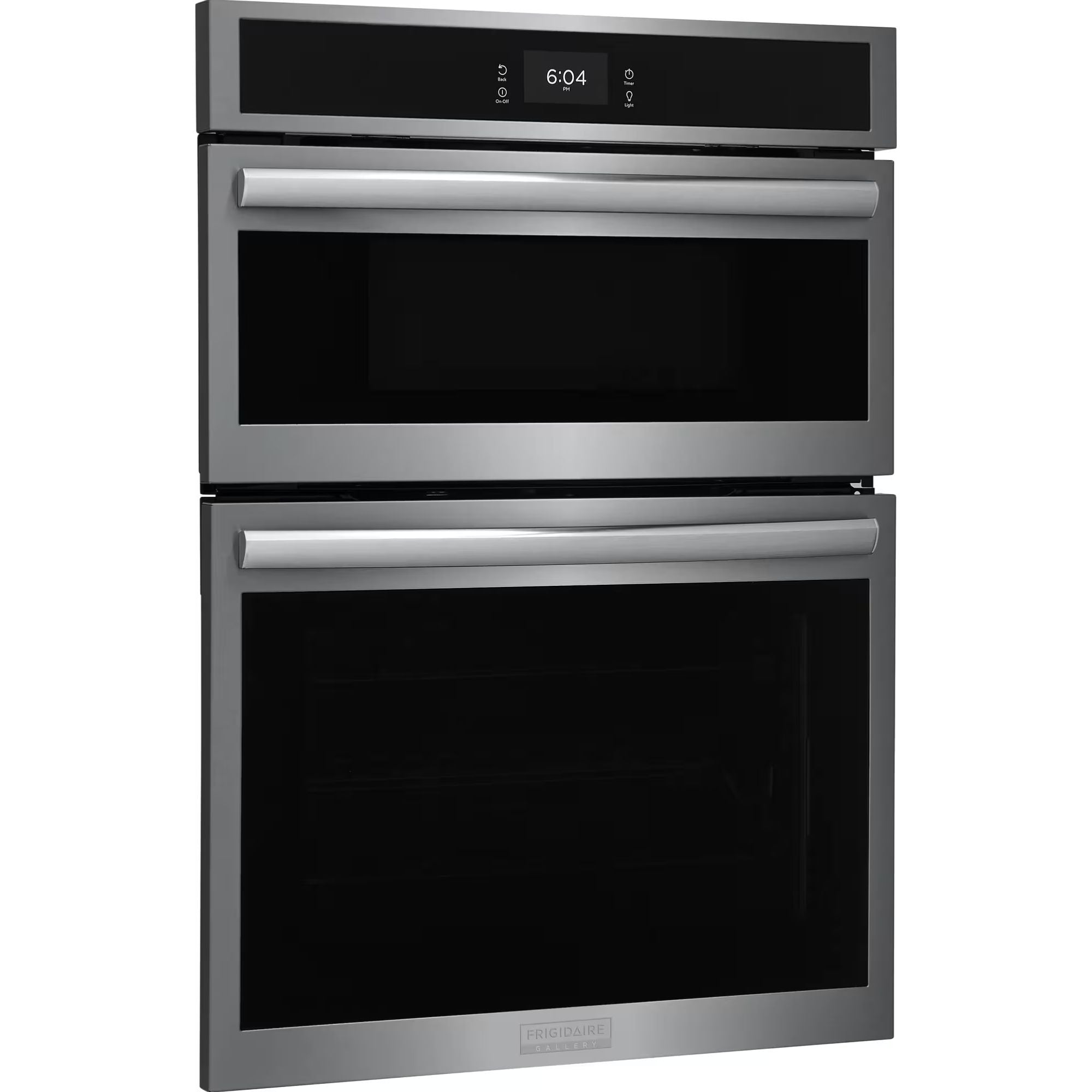 Frigidaire Gallery 30-inch stainless steel wall oven and microwave combination, with digital control panel and sleek finish.