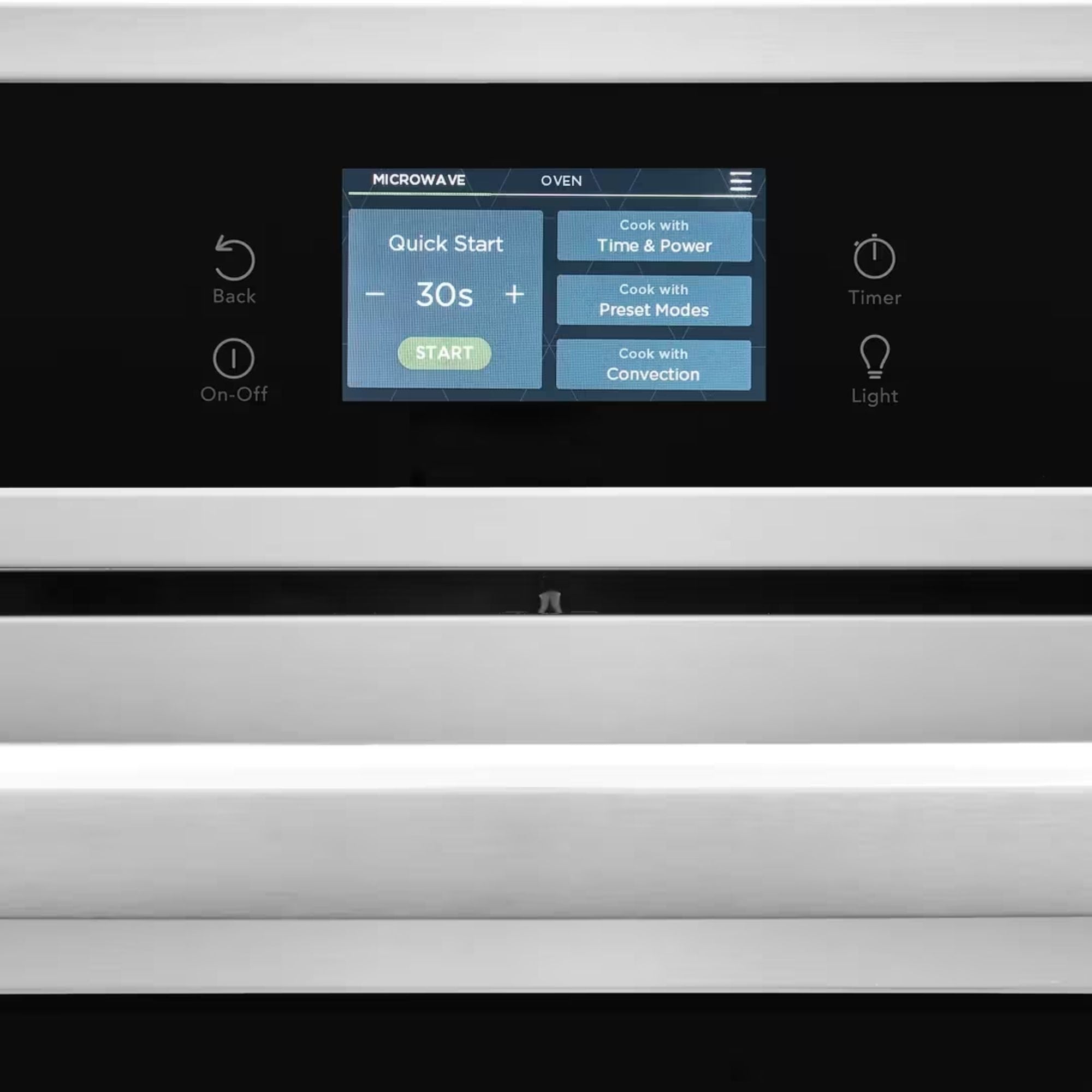 Frigidaire Gallery GCWM3070AF 30-inch electric wall oven and microwave combo with stainless steel finish, featuring stone-baked pizza function.