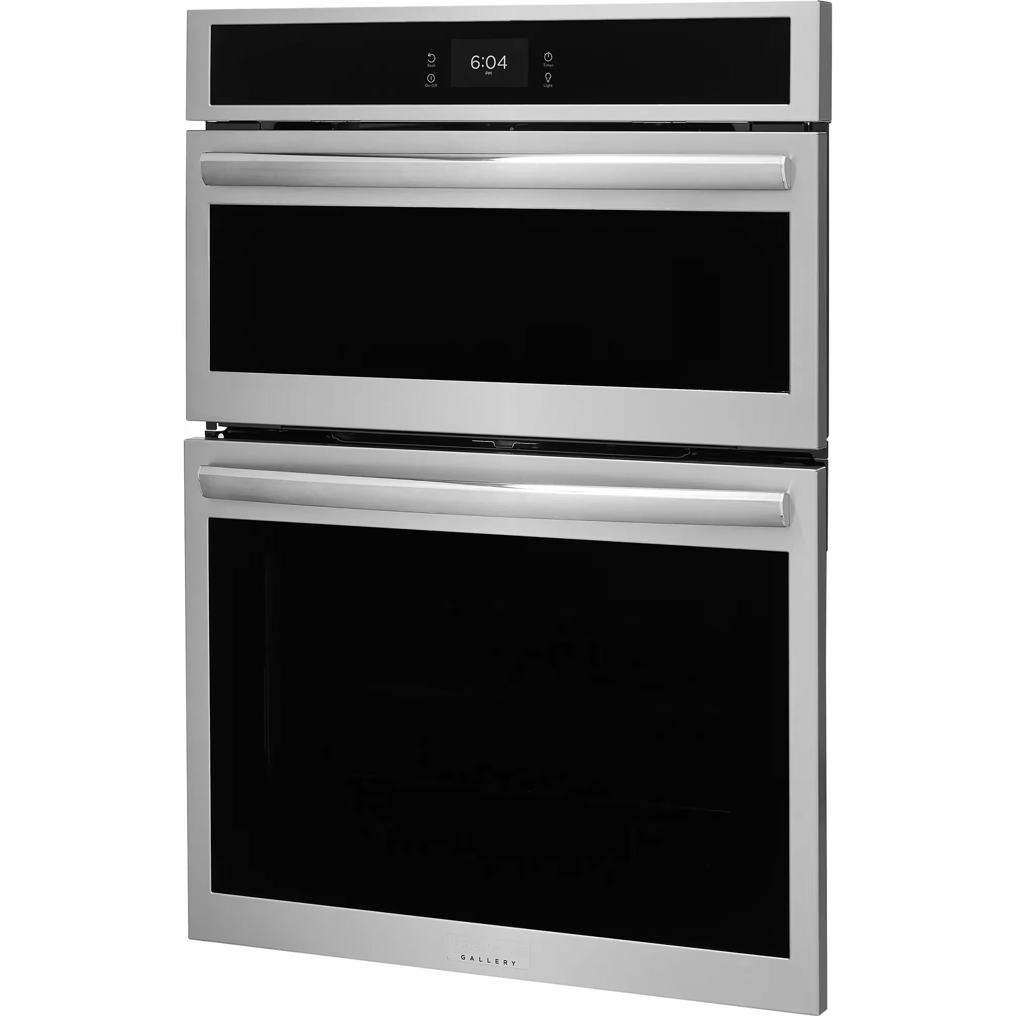 Frigidaire Gallery 30-inch stainless steel wall oven and microwave combo with digital controls and stone-baked pizza feature.