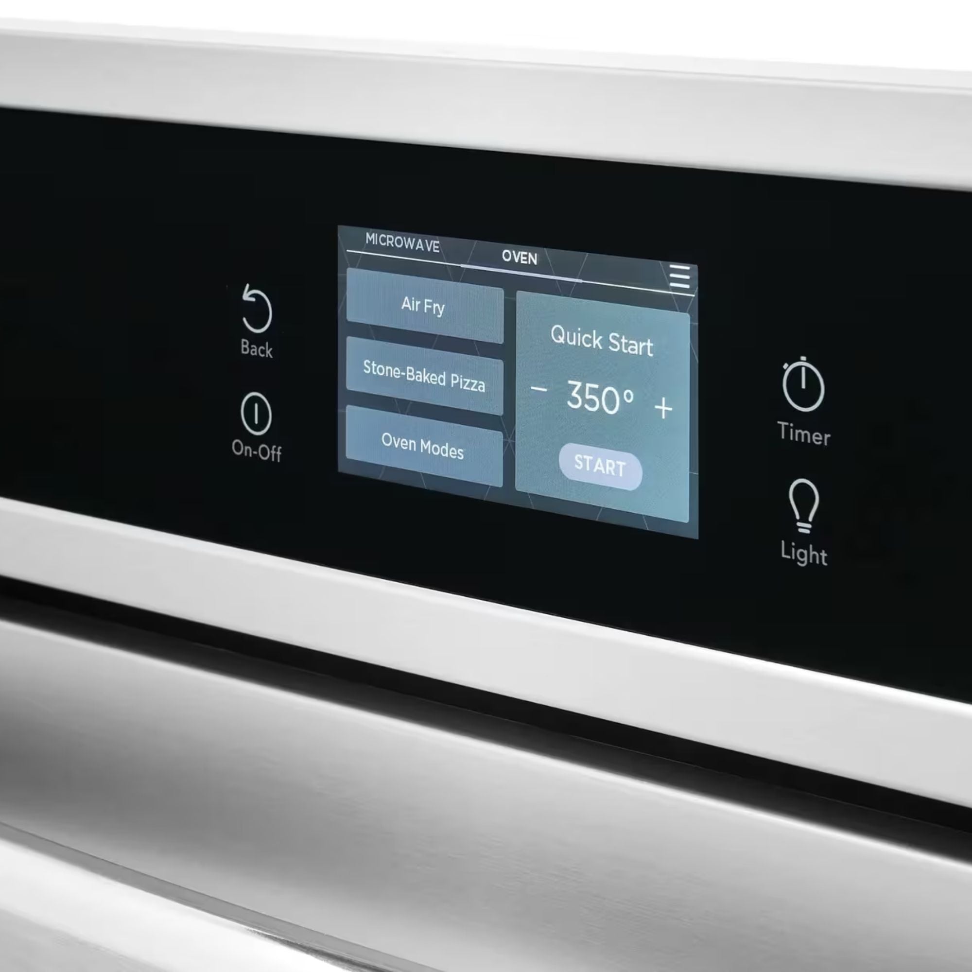 Frigidaire Gallery 30-inch stainless steel electric wall oven and microwave combination with stone-baked pizza feature.