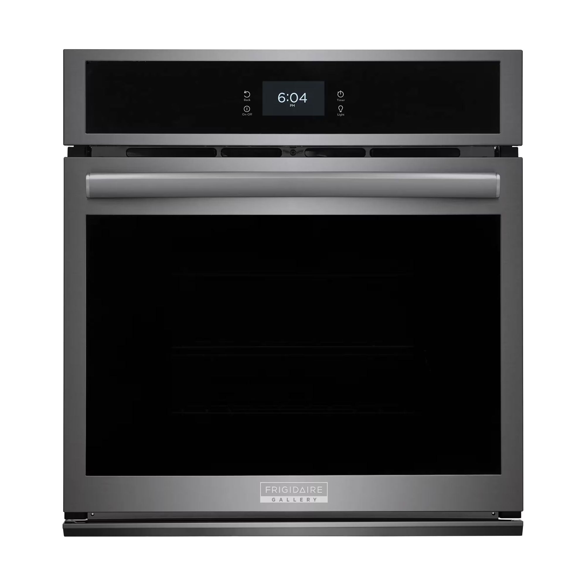 Frigidaire Gallery 27-inch black stainless steel single electric wall oven with total convection cooking.
