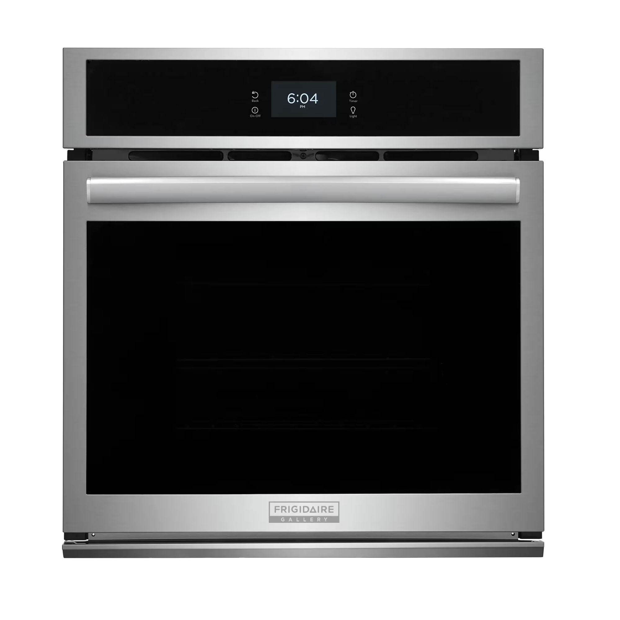 Frigidaire Gallery 27-inch stainless steel single electric wall oven with convection cooking and digital controls.