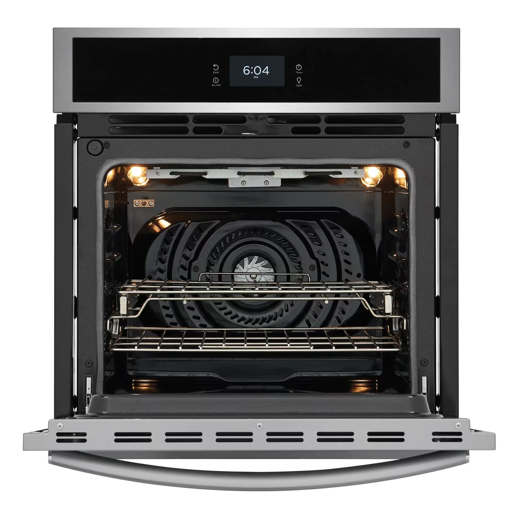 Frigidaire Gallery 27-inch stainless steel single electric wall oven with total convection cooking, modern kitchen appliance.