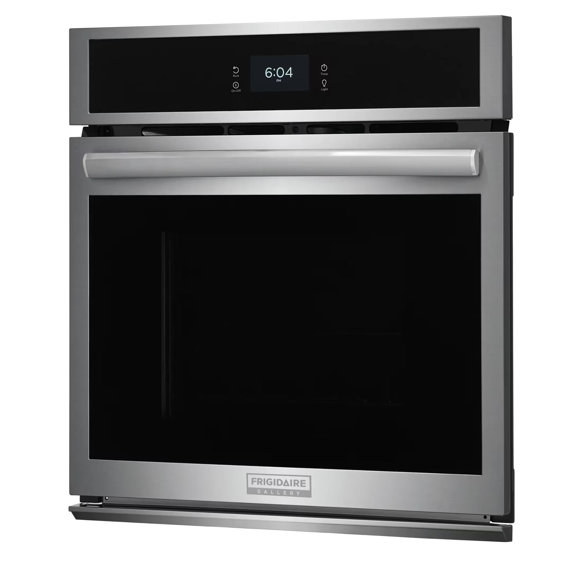 Frigidaire Gallery GCWS2767AF 27-inch stainless steel single electric wall oven with convection cooking and modern control panel.