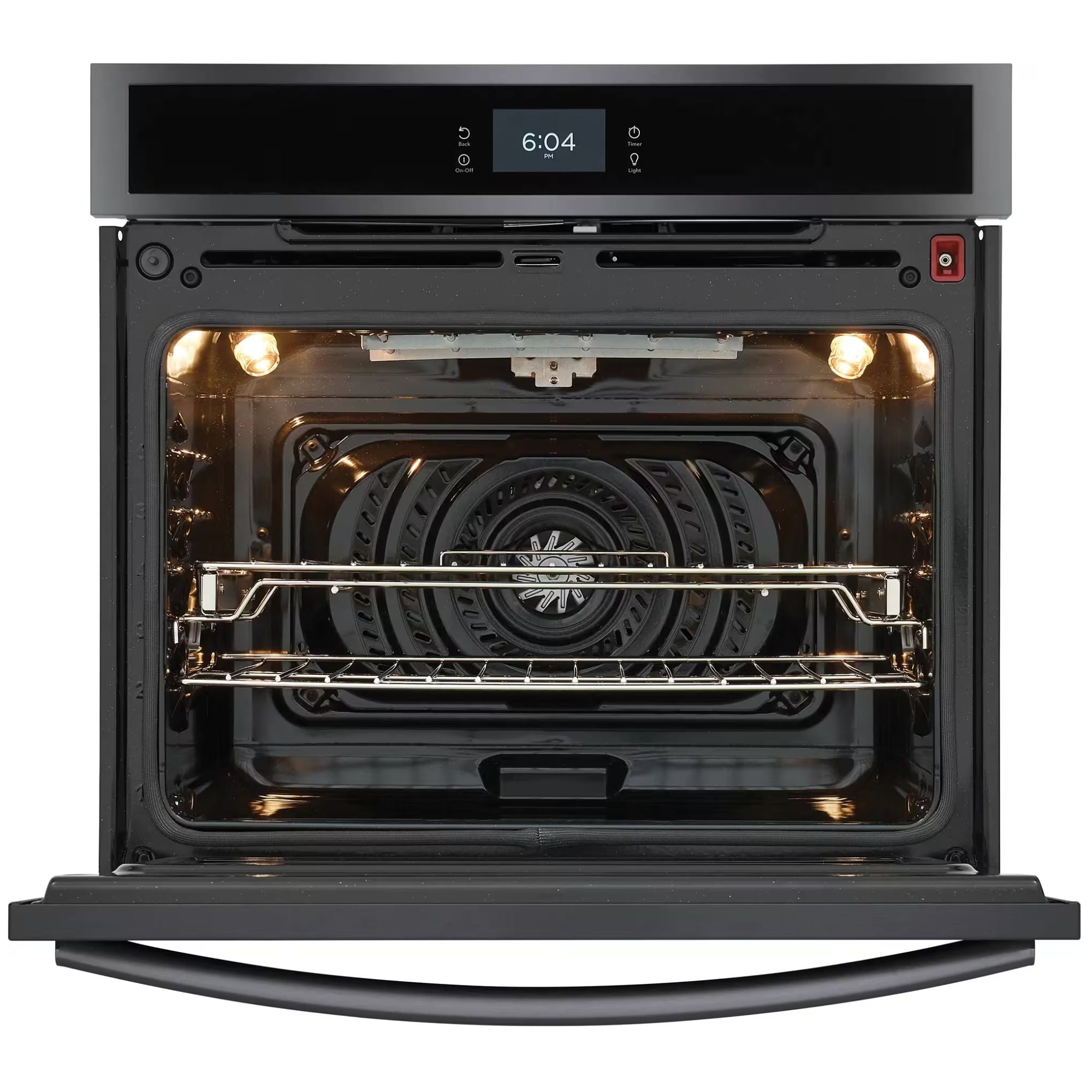 Frigidaire Gallery 30-inch black stainless steel wall oven with total convection, digital controls, and sleek modern design.