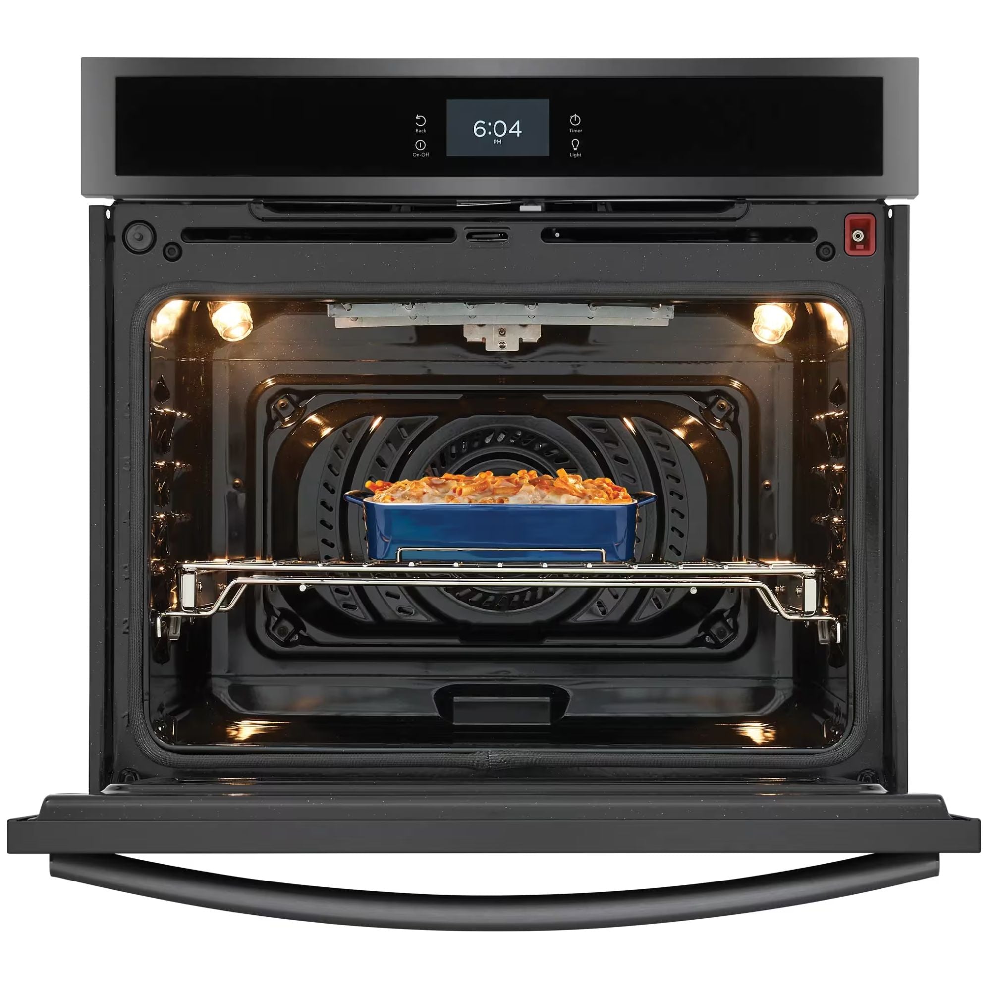 Frigidaire Gallery 30-inch black stainless steel single electric wall oven with total convection cooking.