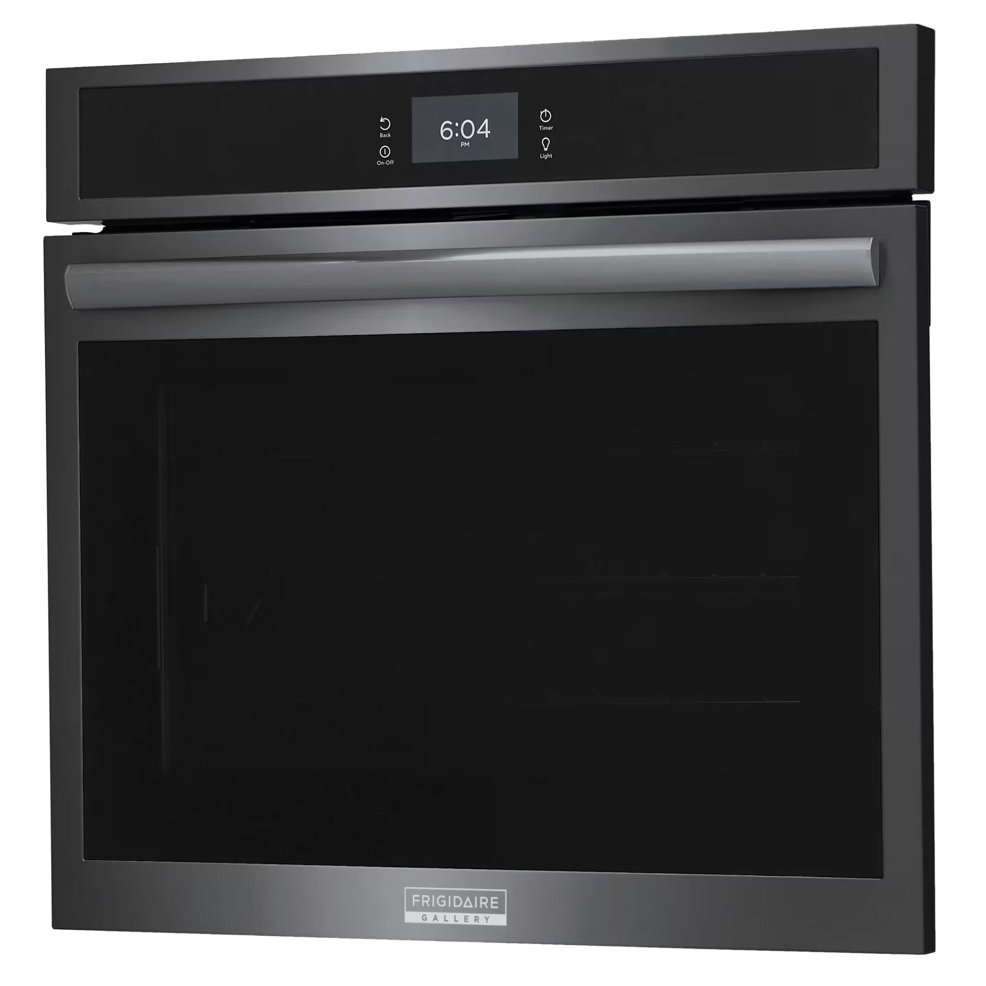 Frigidaire Gallery 30-inch black stainless steel single electric wall oven with total convection cooking, modern kitchen appliance.