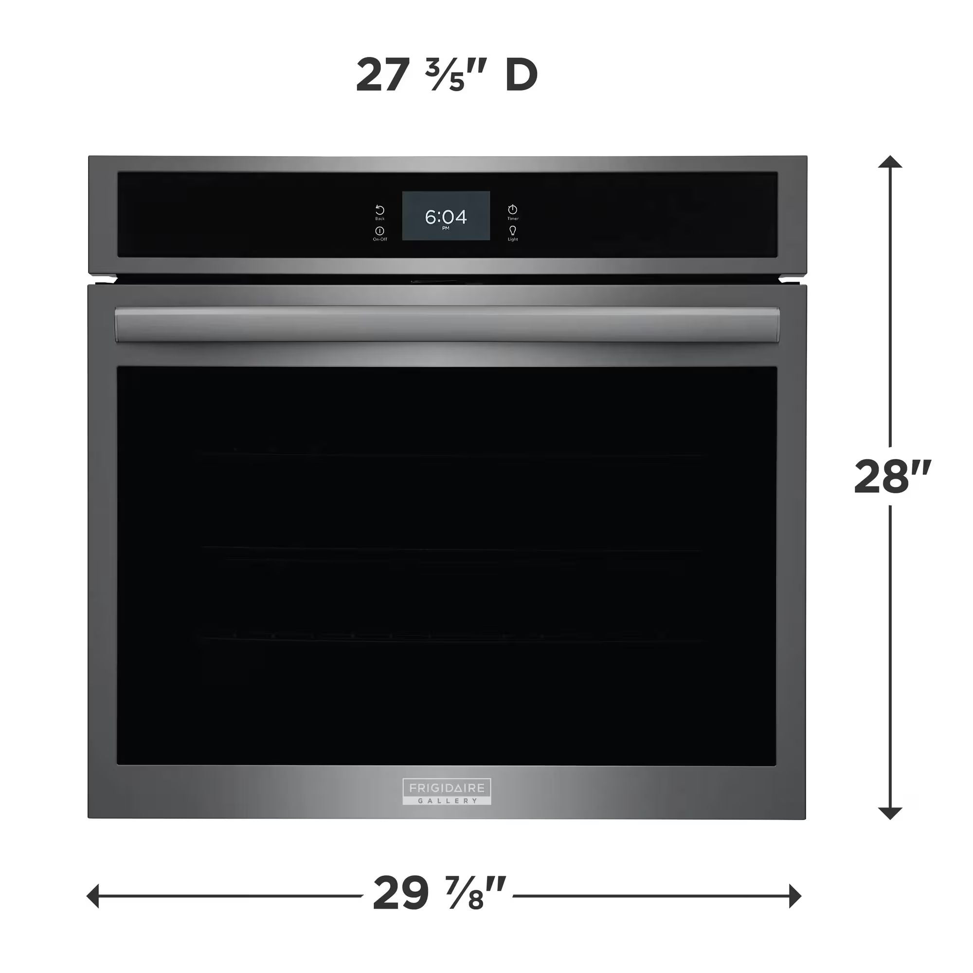 Frigidaire Gallery 30-inch black stainless steel single electric wall oven with total convection cooking.