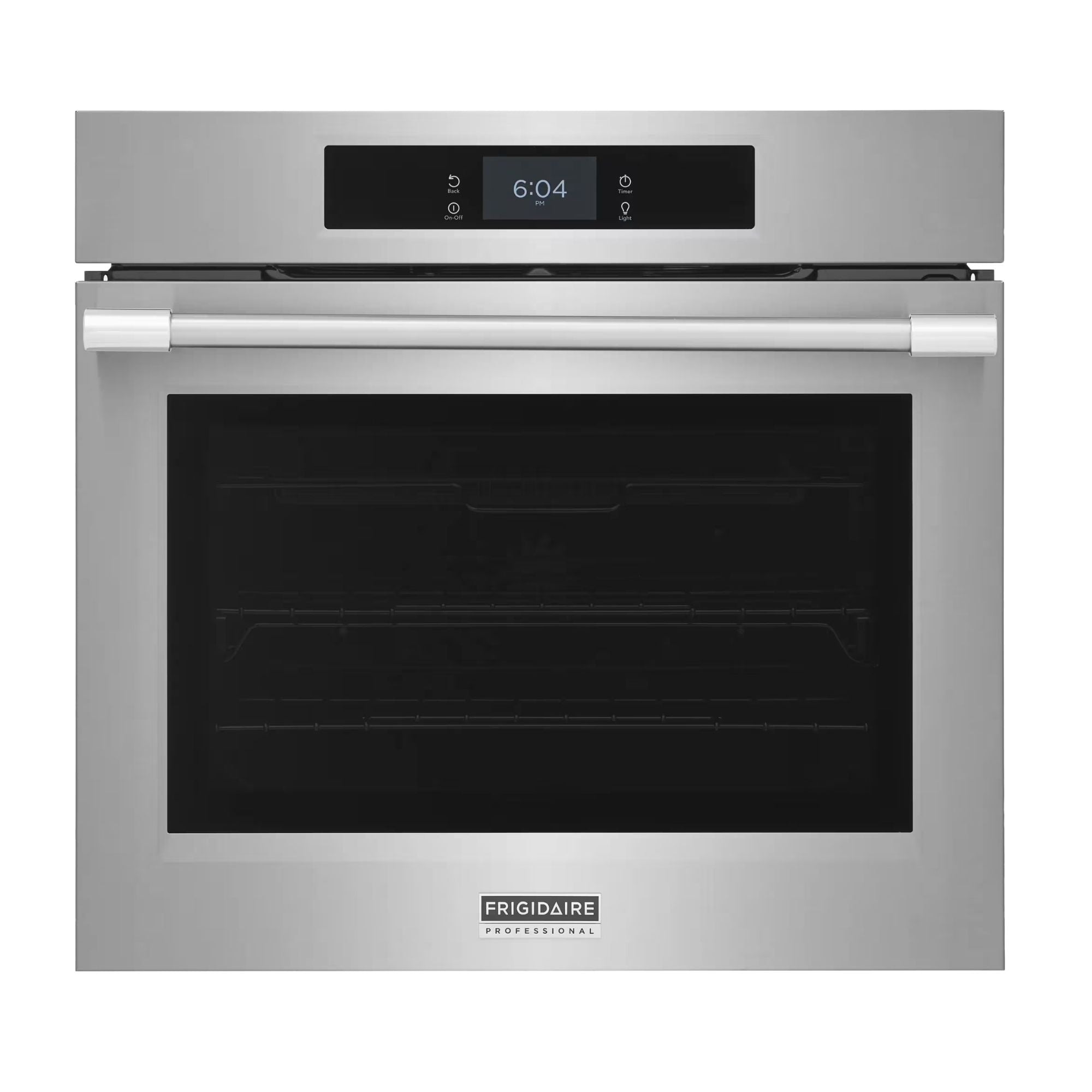Frigidaire Gallery GCWS3067AF 30-inch stainless steel single electric wall oven with convection cooking displayed in the image.