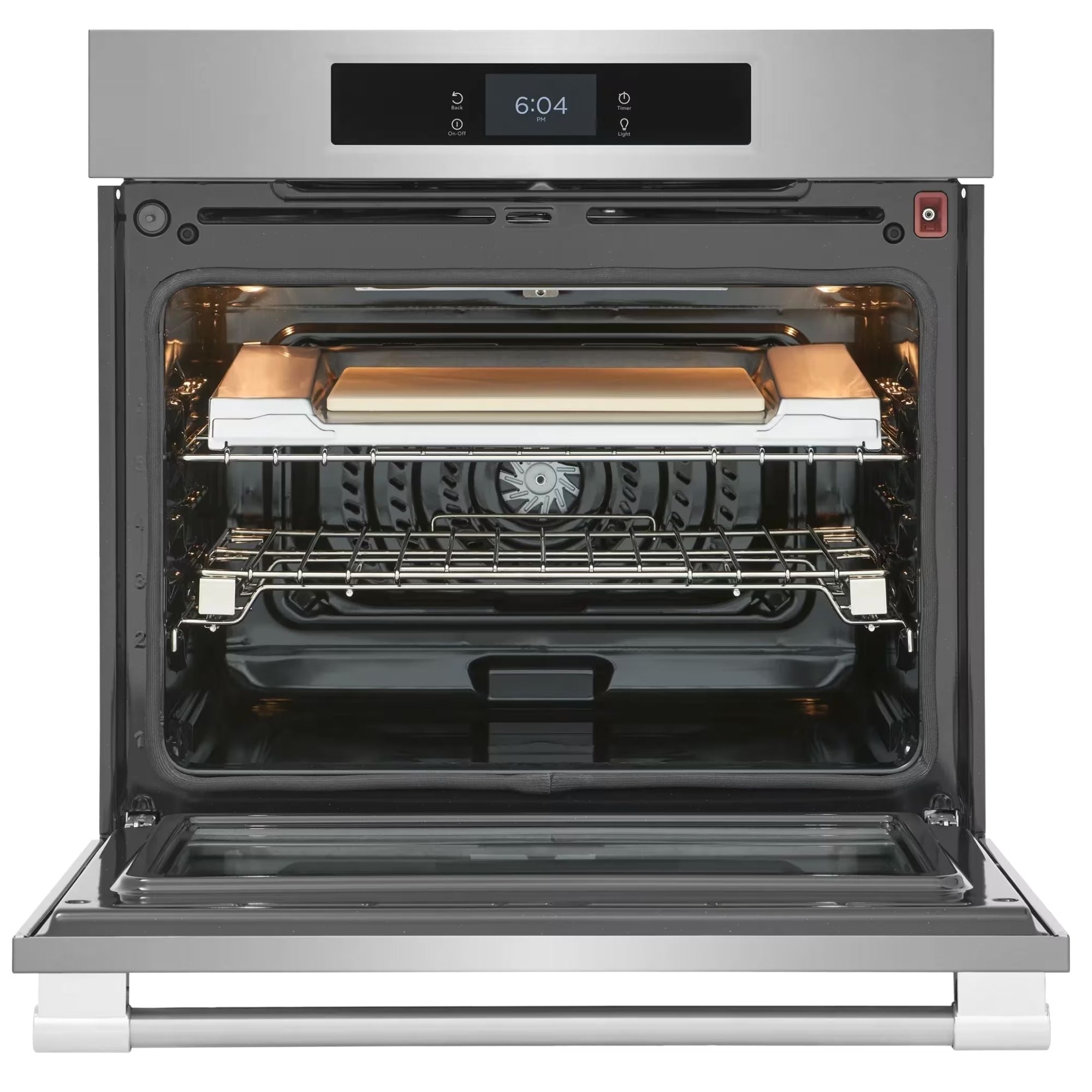 Frigidaire Gallery 30-inch stainless steel single electric wall oven with total convection cooking, sleek modern design.